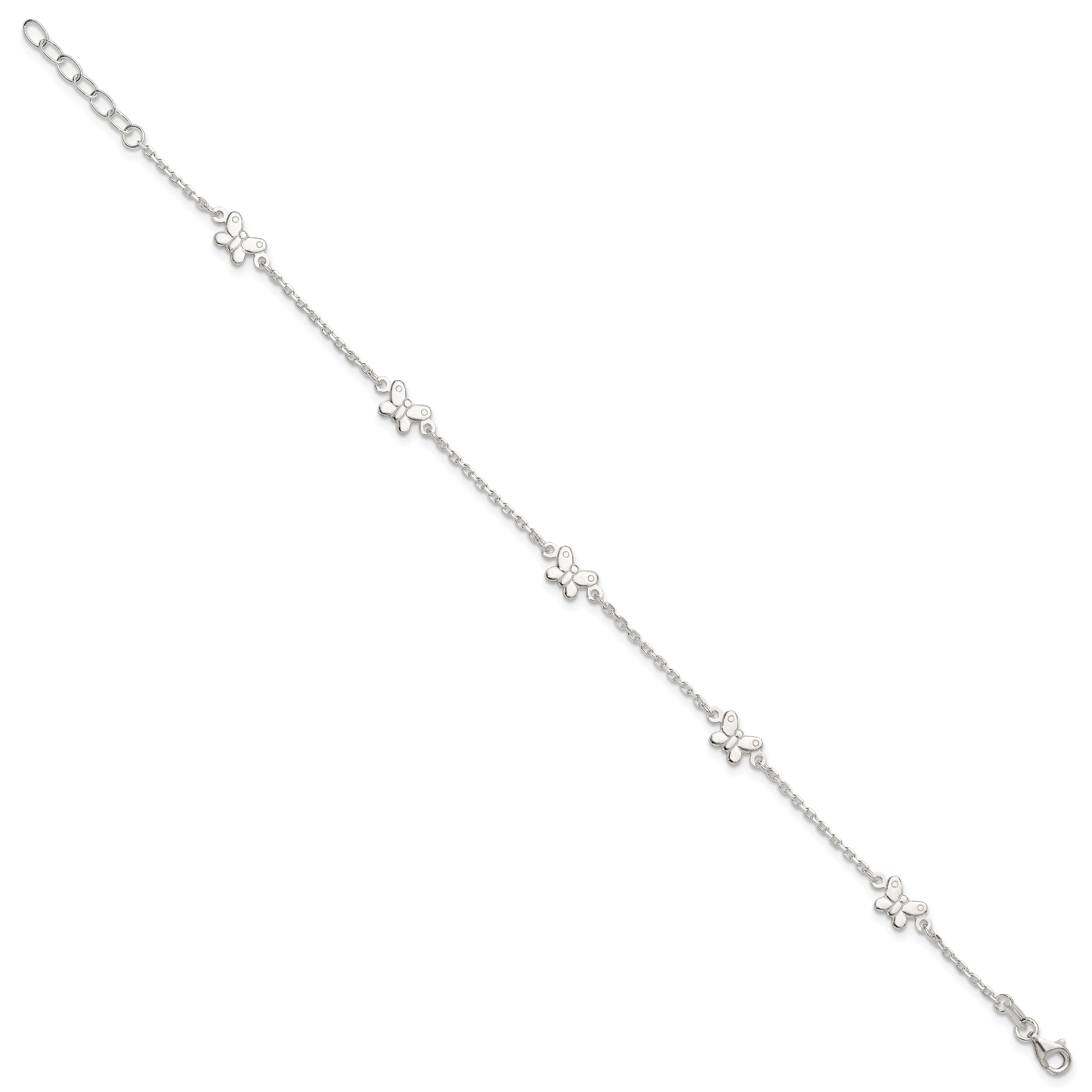 Sterling Silver Butterflies 9 inch Plus 1 inch Extender - Total 10 inch Anklet Secondary image
