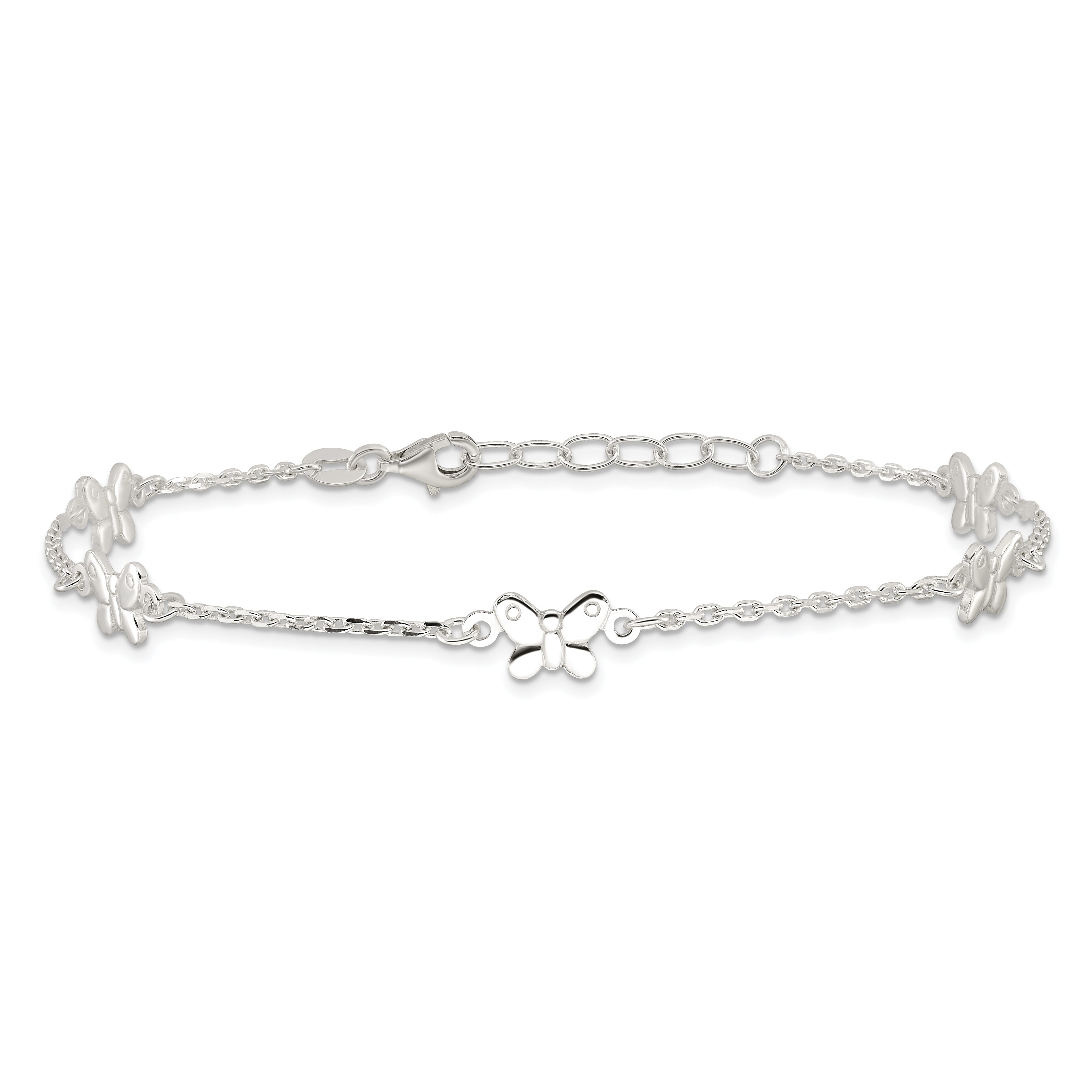 Sterling Silver Butterflies 9 inch Plus 1 inch Extender - Total 10 inch Anklet