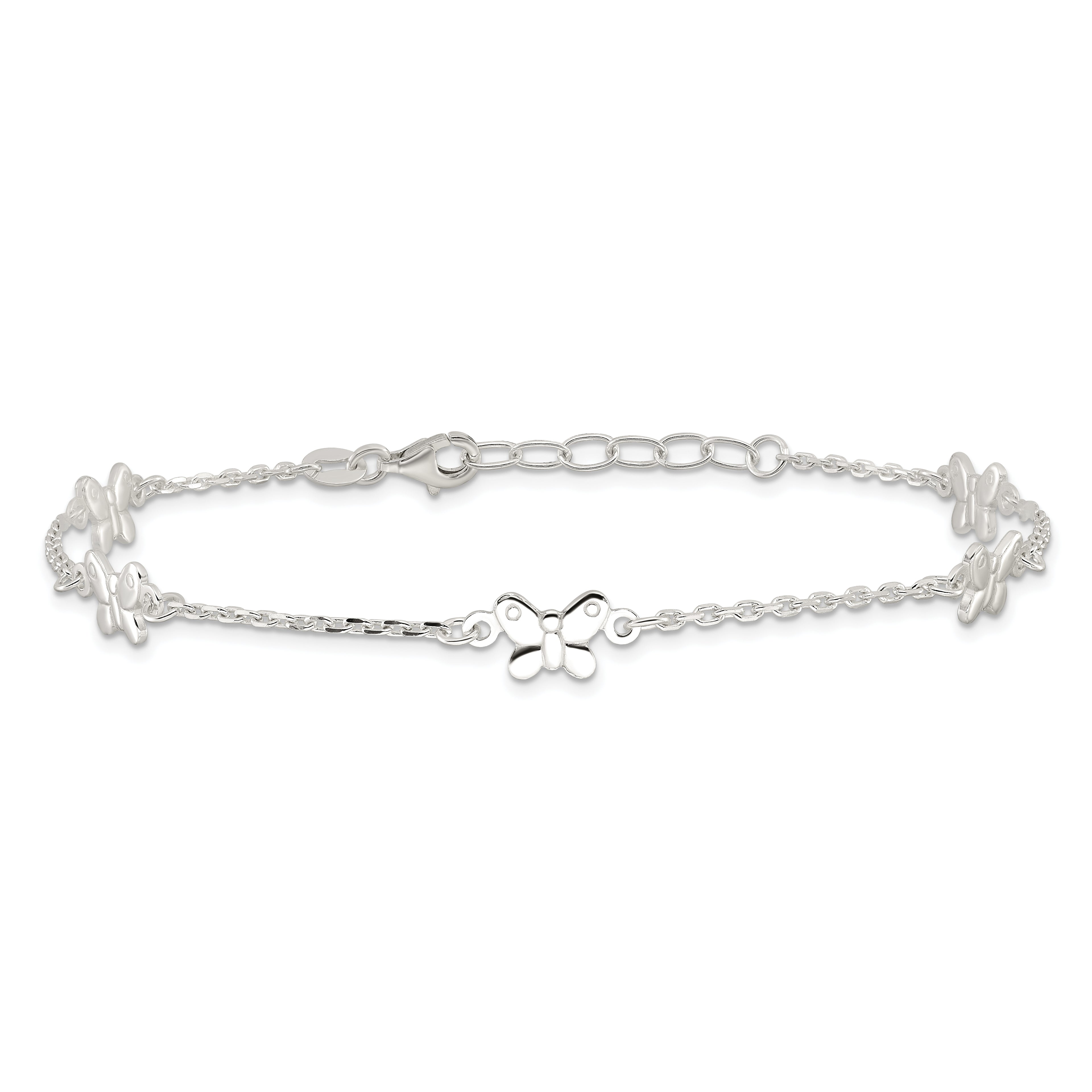 Sterling Silver Butterflies 9 inch Plus 1 inch Extender - Total 10 inch Anklet