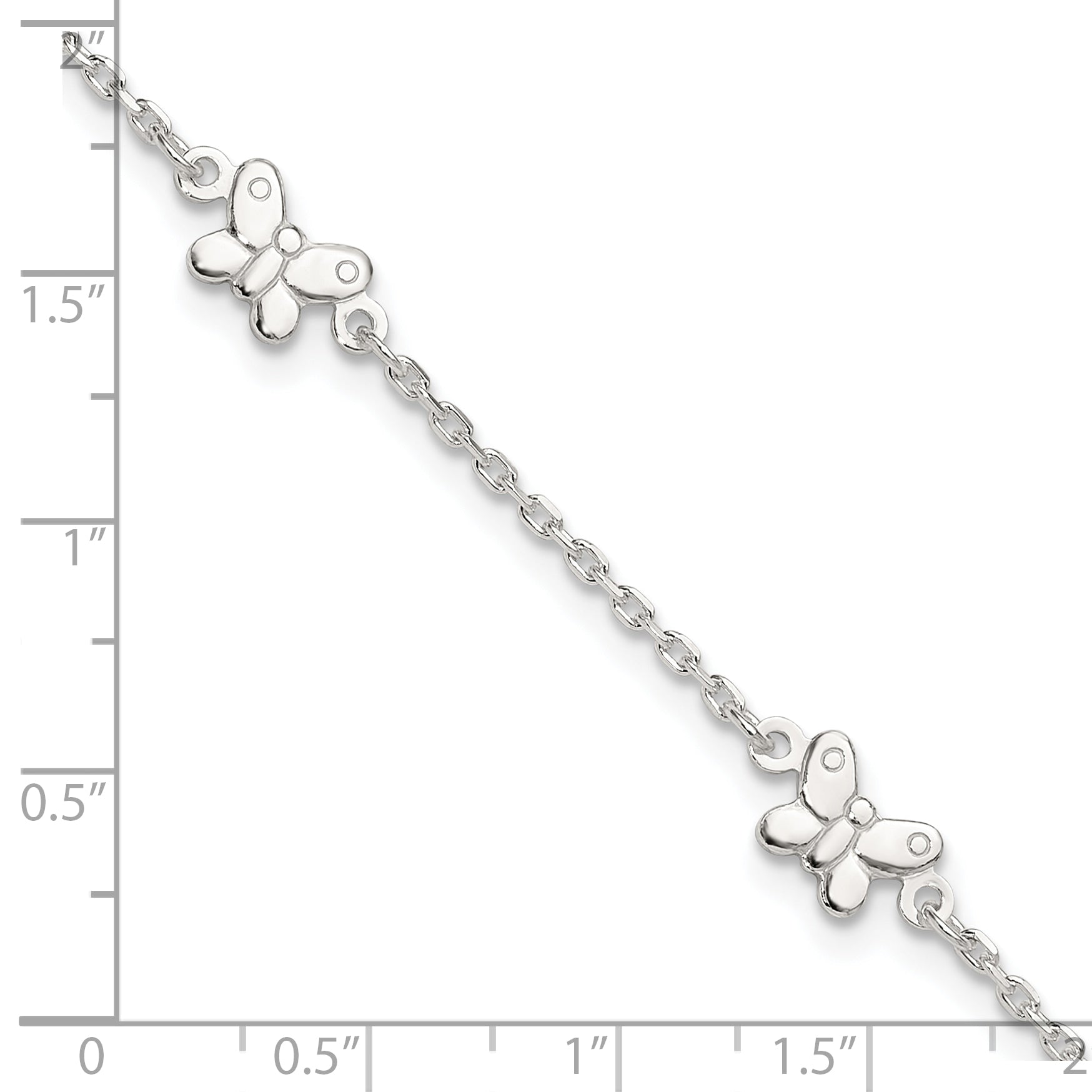Sterling Silver Butterflies 9 inch Plus 1 inch Extender - Total 10 inch Anklet