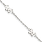 Sterling Silver Butterflies 9 inch Plus 1 inch Extender - Total 10 inch Anklet