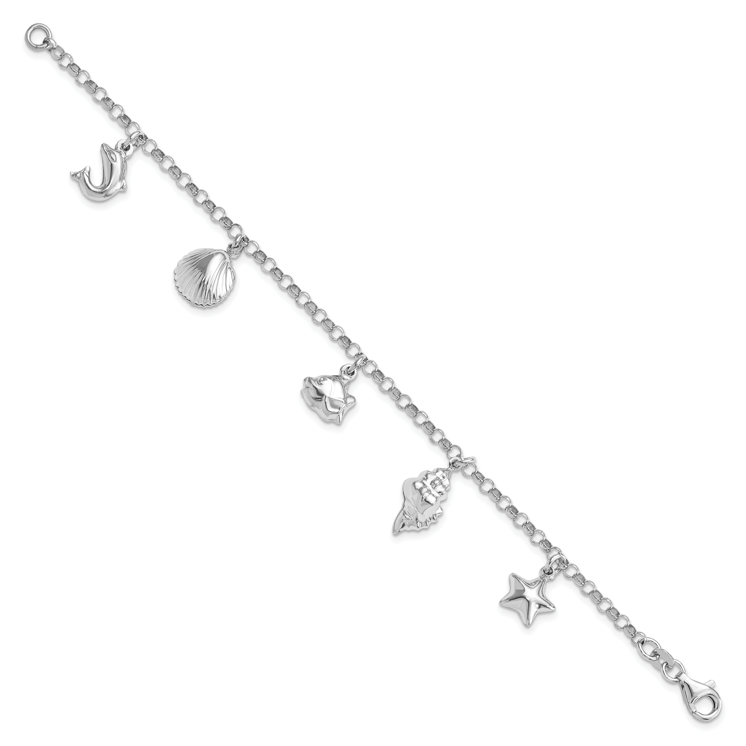 Sterling Silver Rhodium-plated Beach Theme 7 inch Charm Bracelet Secondary image