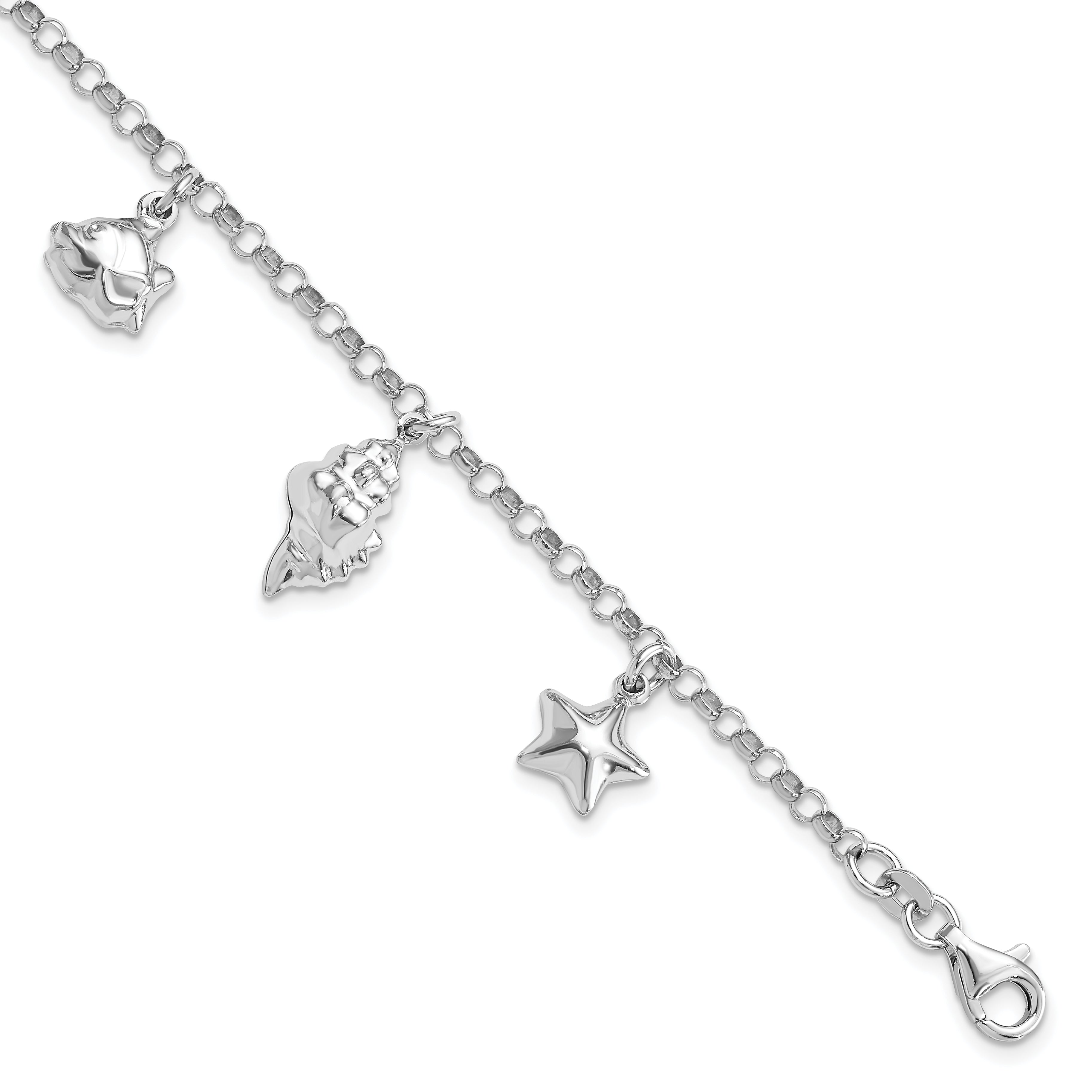Sterling Silver Rhodium-plated Beach Theme 7 inch Charm Bracelet Main image