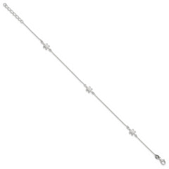 Sterling Silver Turtle 3-Station 9 inch Plus 1 inch Extender - Total 10 inch Anklet
