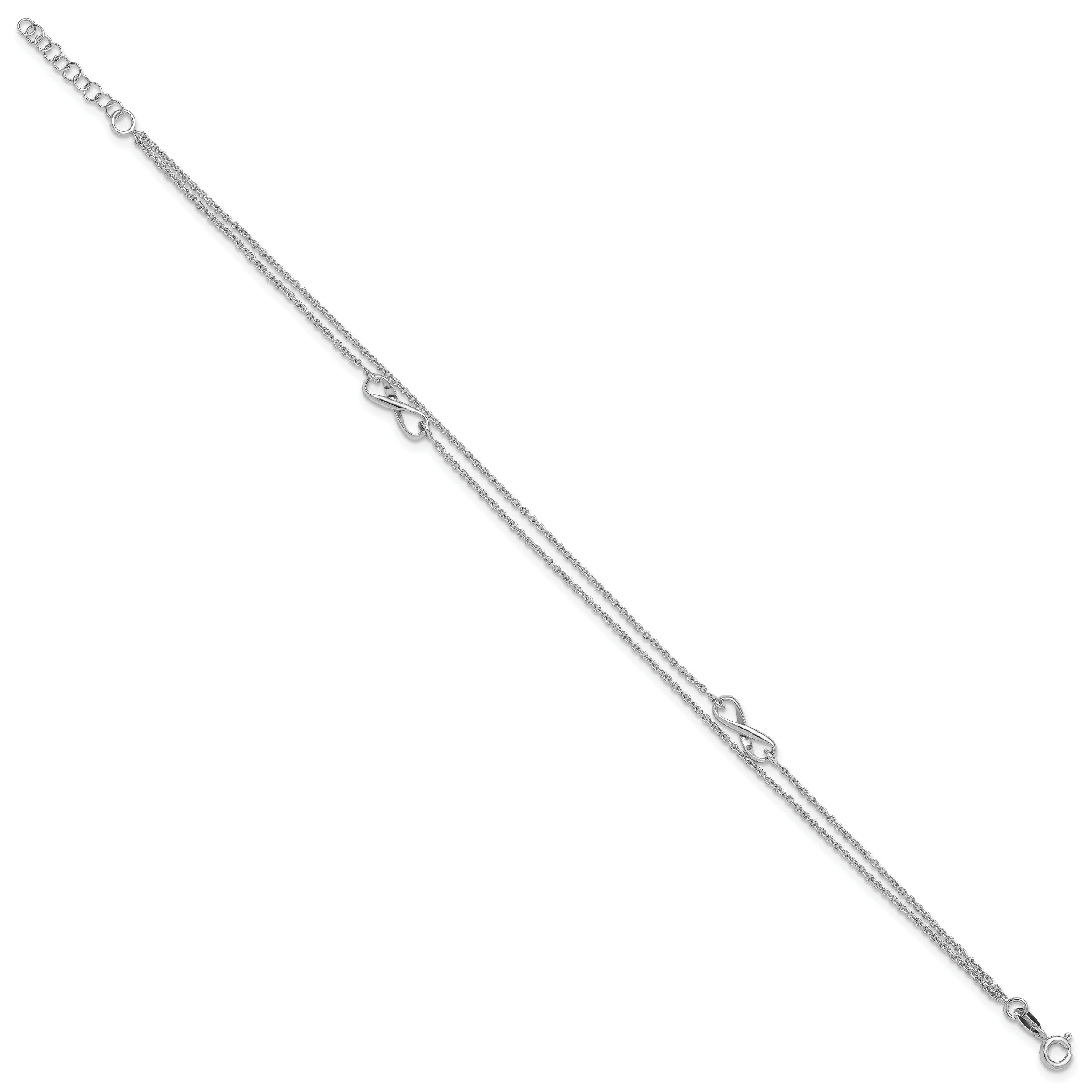 Sterling Silver Rhodium-plated 2-Strand Infinity 9 inch Plus 1 inch Extender - Total 10 inch Anklet