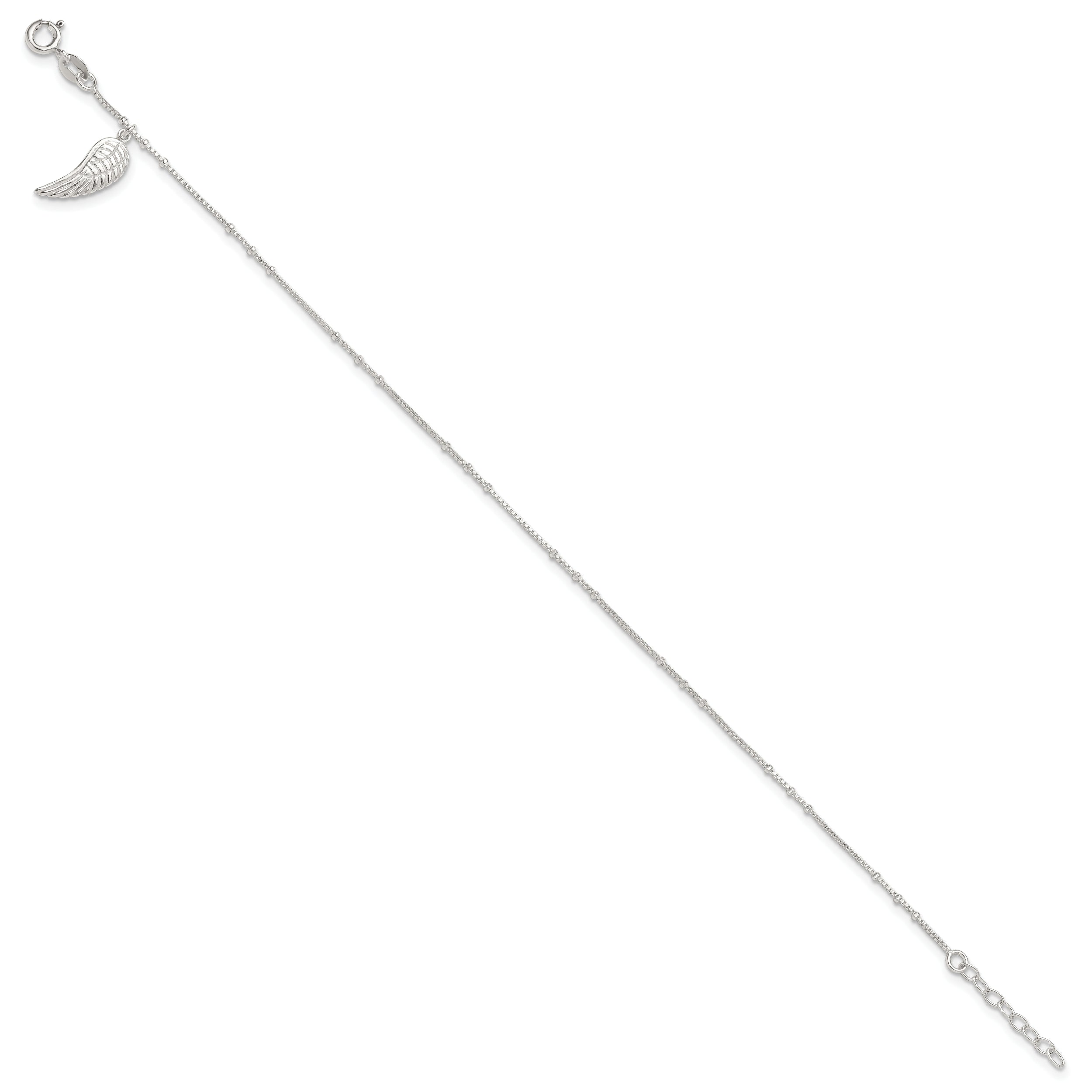 Sterling Silver Wing Charm 9 inch Plus 1 inch Extender - Total 10 inch Anklet