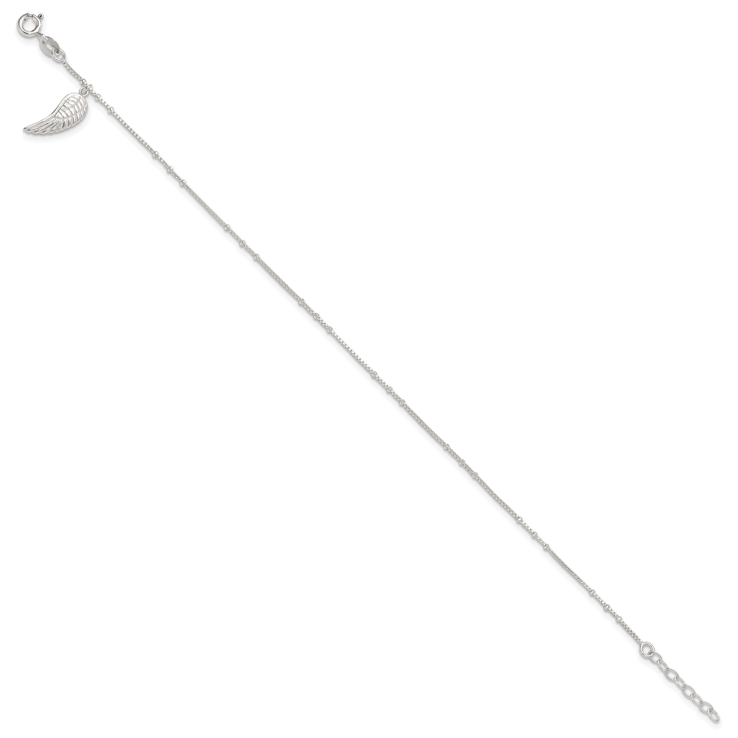 Sterling Silver Wing Charm 9 inch Plus 1 inch Extender - Total 10 inch Anklet