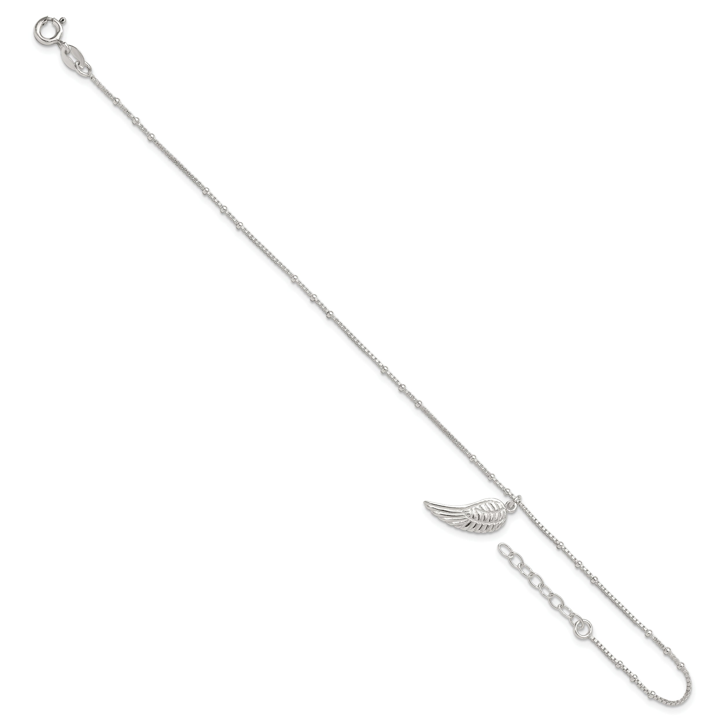 Sterling Silver Wing Charm 9 inch Plus 1 inch Extender - Total 10 inch Anklet