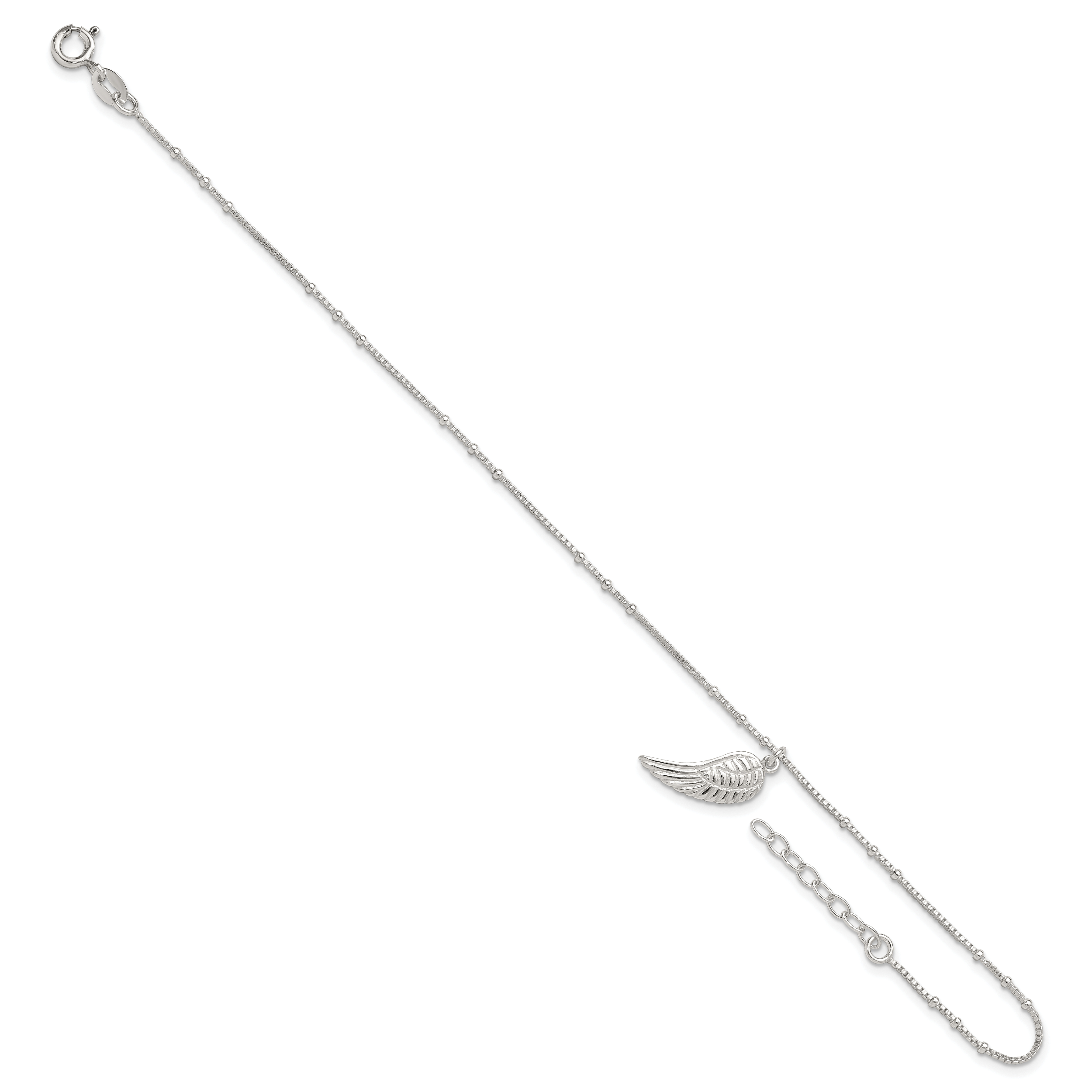 Sterling Silver Wing Charm 9 inch Plus 1 inch Extender - Total 10 inch Anklet