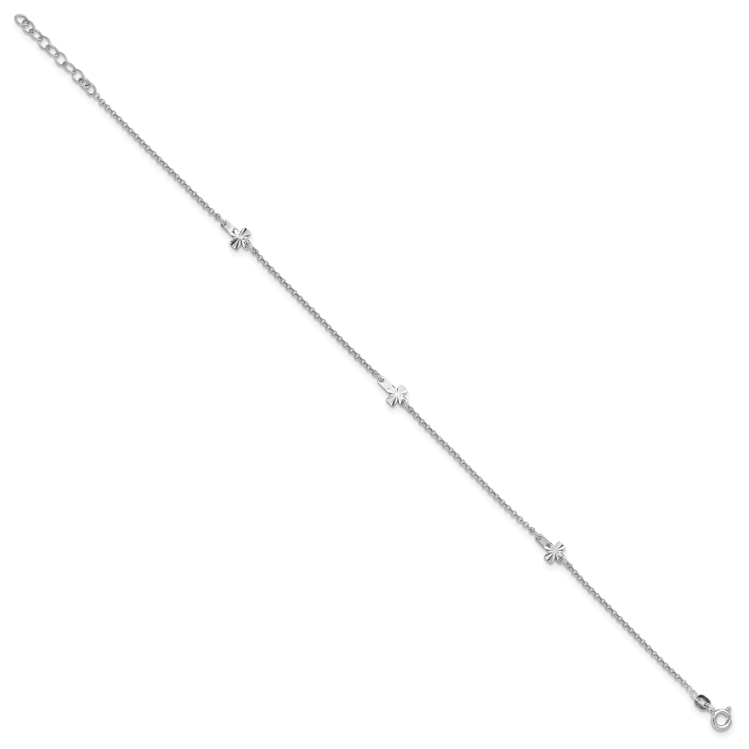 Sterling Silver Rhodium-plated Crosses 9 inch Plus 1 inch Extender - Total 10 inch Anklet