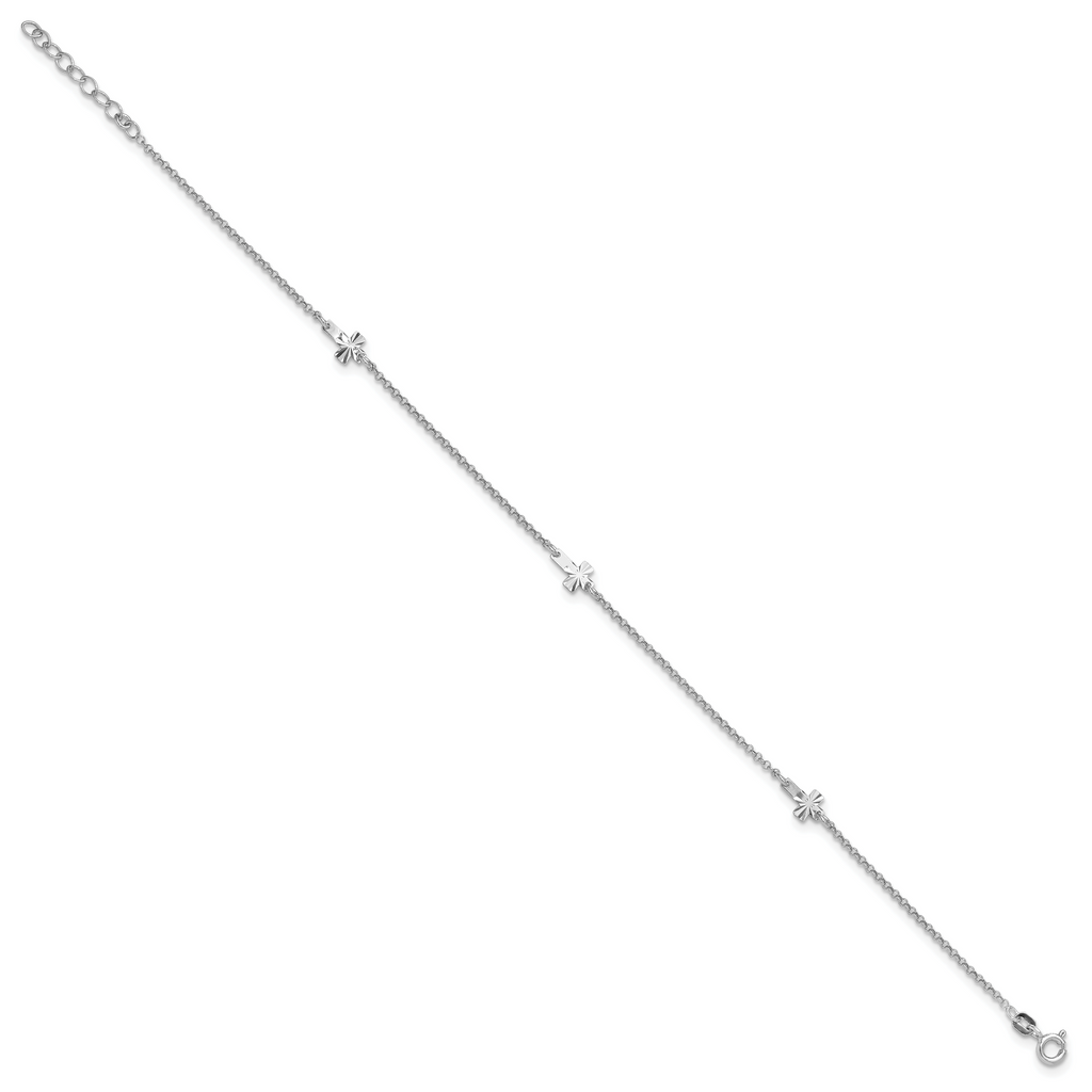 Sterling Silver Rhodium-plated Crosses 9 inch Plus 1 inch Extender - Total 10 inch Anklet