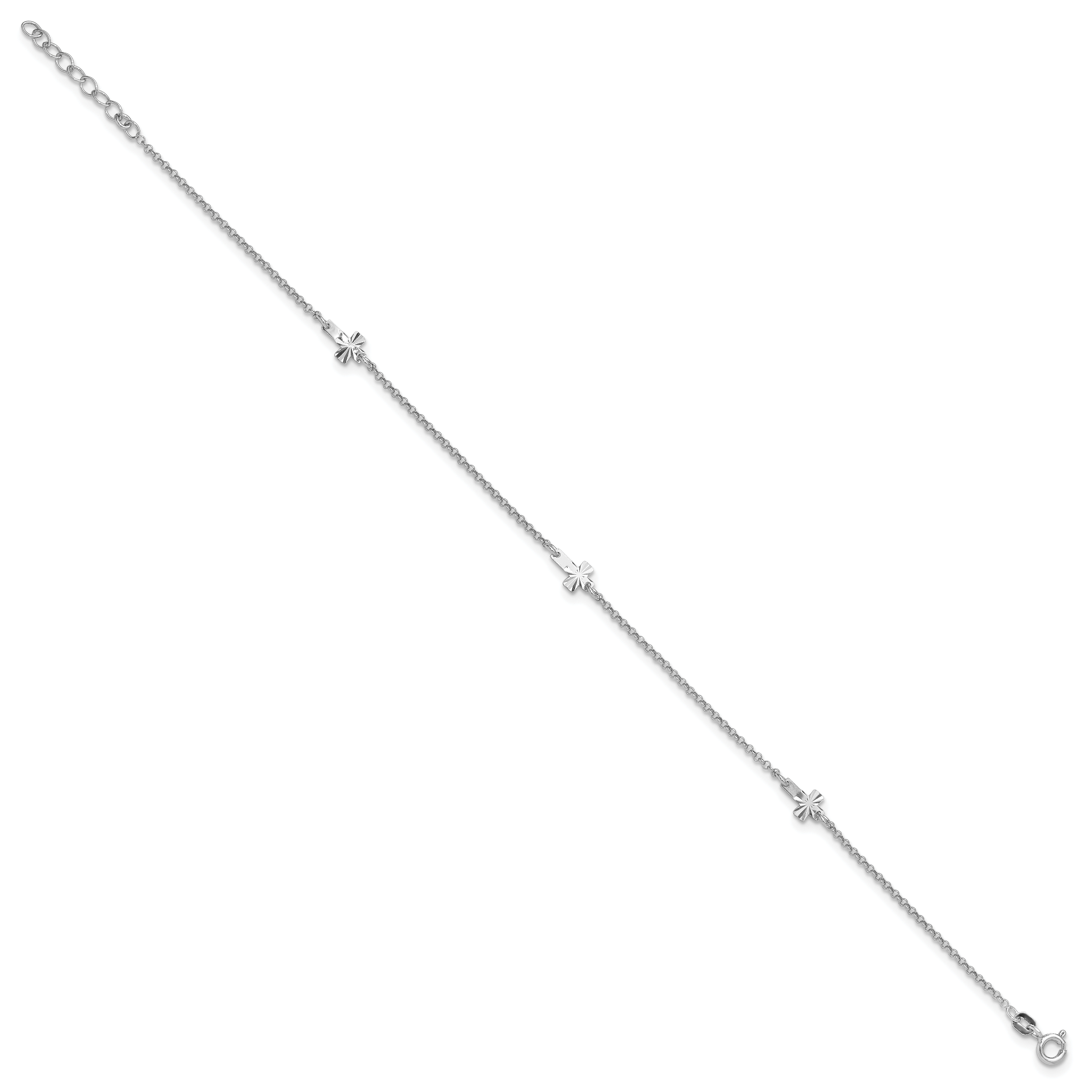 Sterling Silver Rhodium-plated Crosses 9 inch Plus 1 inch Extender - Total 10 inch Anklet