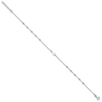 Sterling Silver Rhodium-plated Beads and Cross 9 inch Plus 1 inch Extender - Total 10 inch Anklet