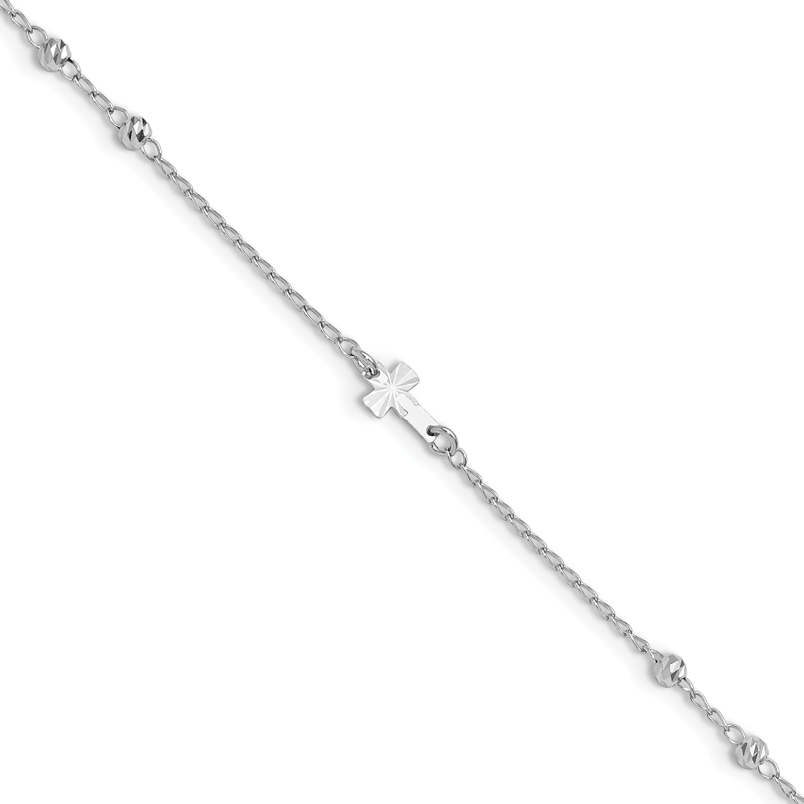 Sterling Silver Rhodium-plated Beads and Cross 9 inch Plus 1 inch Extender - Total 10 inch Anklet Main image