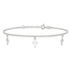 Sterling Silver Cross Charms 9 inch Plus 1 inch Extender - Total 10 inch Anklet