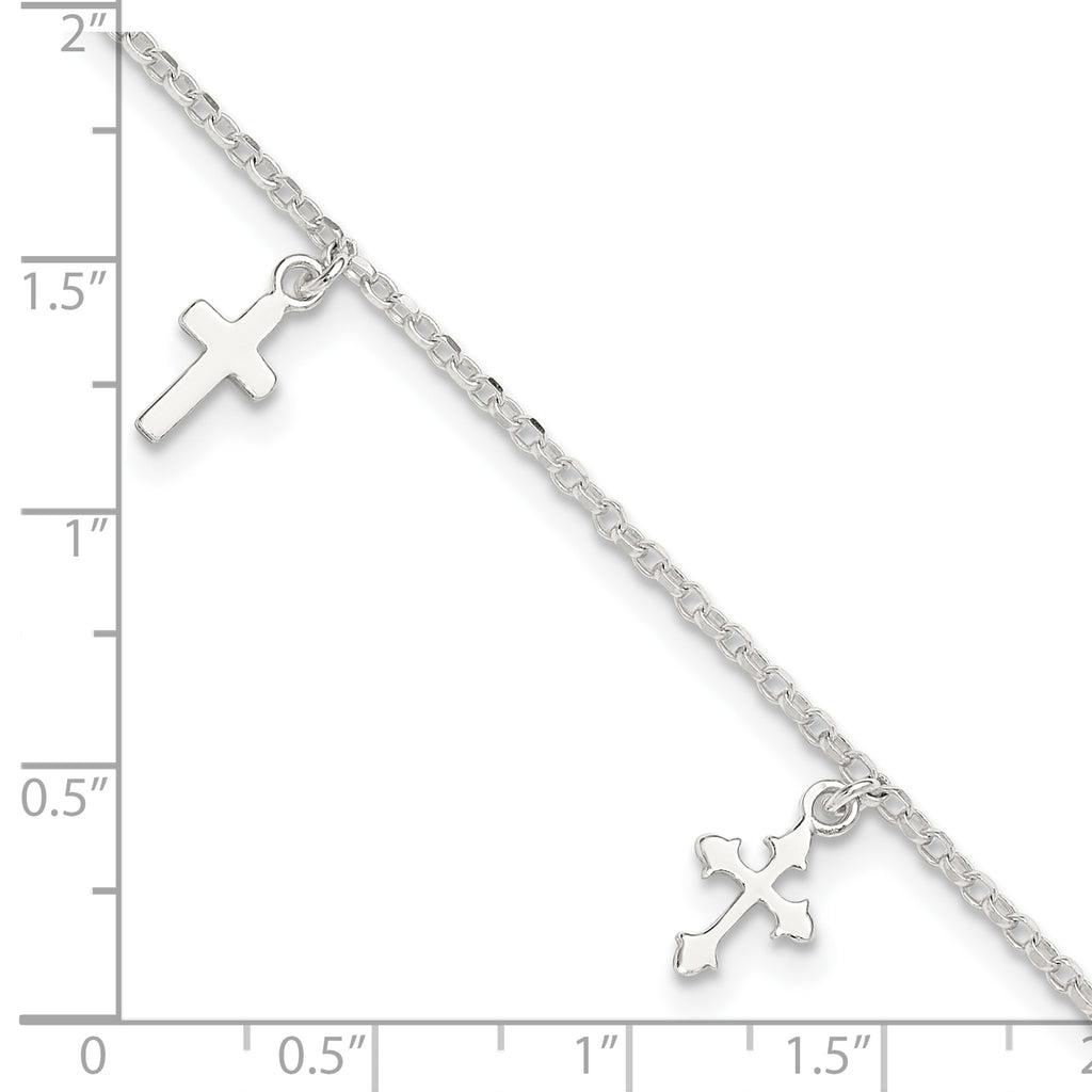 Sterling Silver Cross Charms 9 inch Plus 1 inch Extender - Total 10 inch Anklet