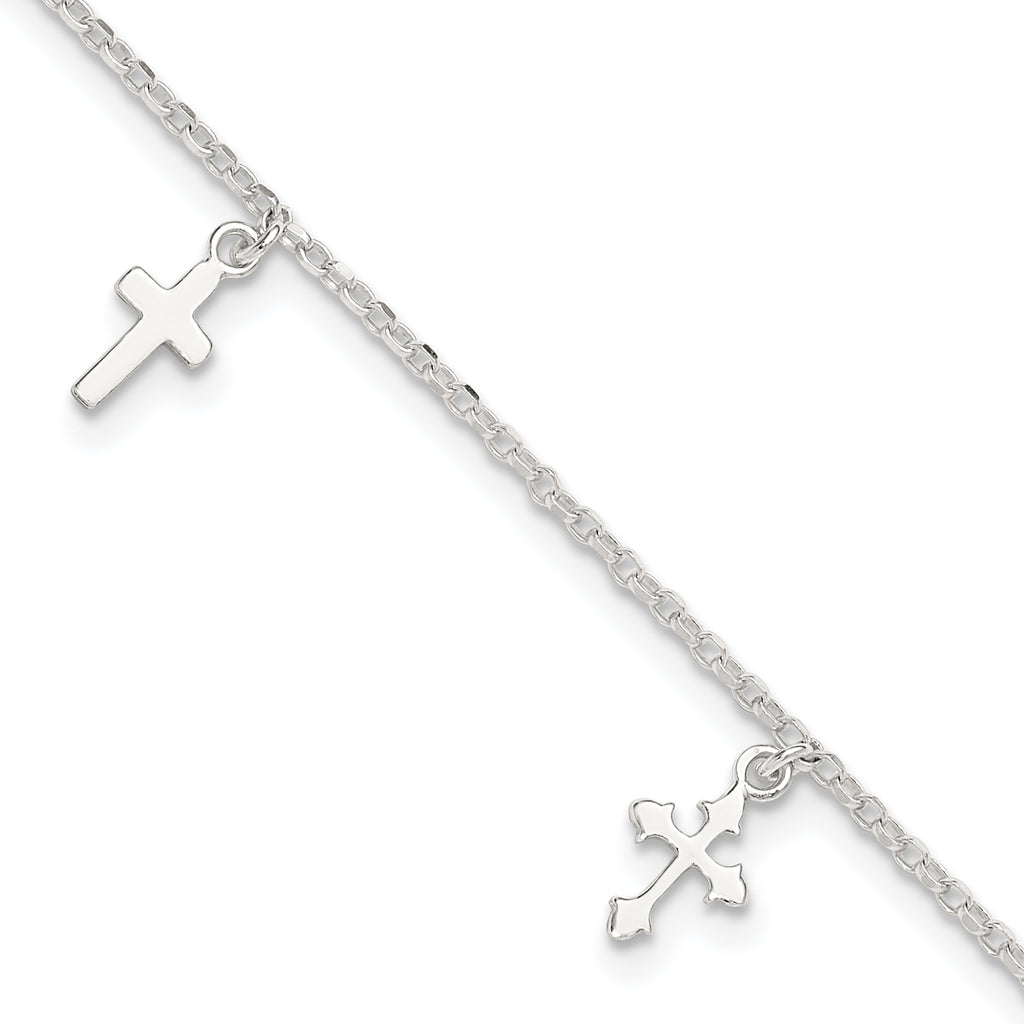 Sterling Silver Cross Charms 9 inch Plus 1 inch Extender - Total 10 inch Anklet
