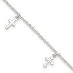 Sterling Silver Cross Charms 9 inch Plus 1 inch Extender - Total 10 inch Anklet