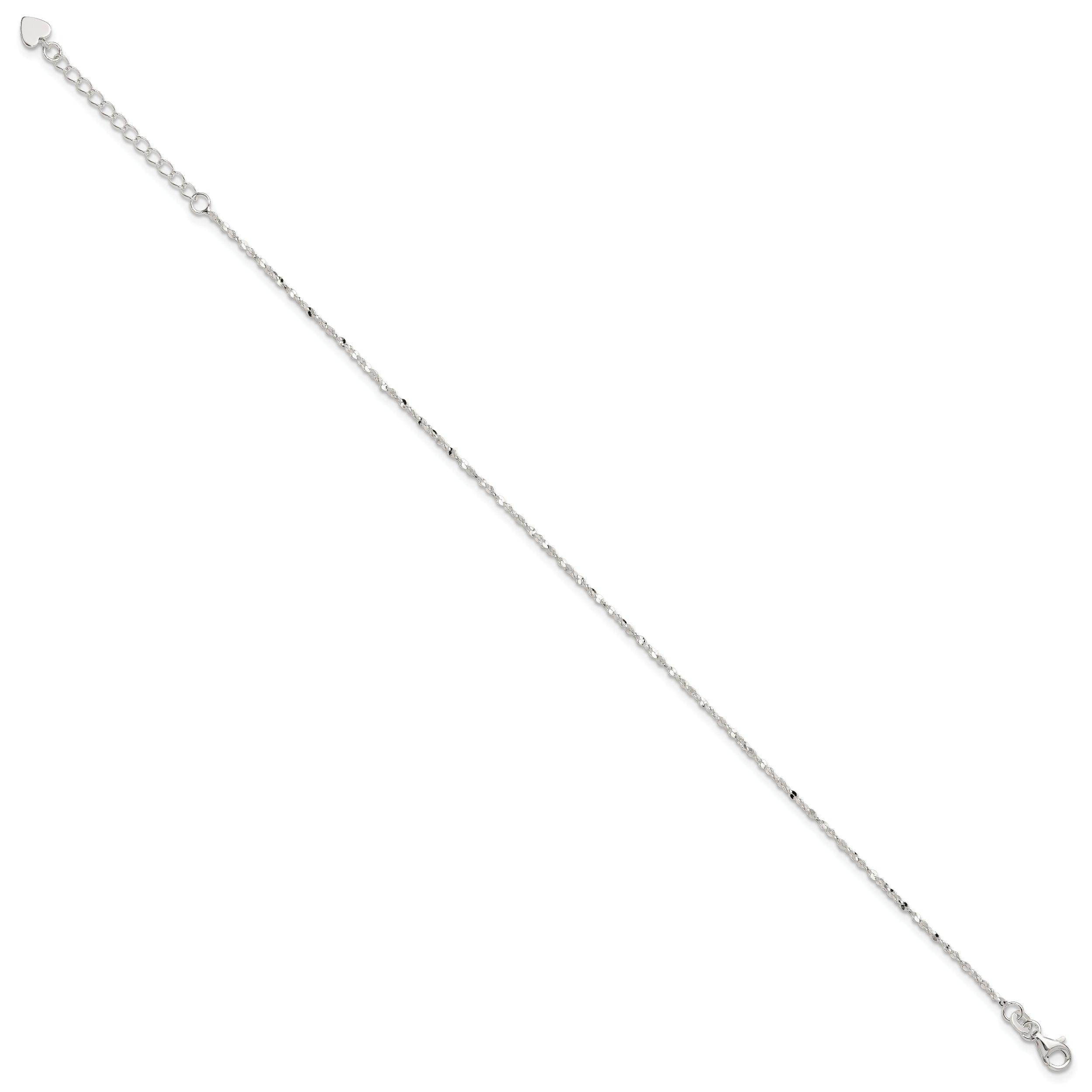 Sterling Silver Twisted Serpentine Chain 9 inch Plus 1.5 inch Extender - Total 10.5 inch Anklet