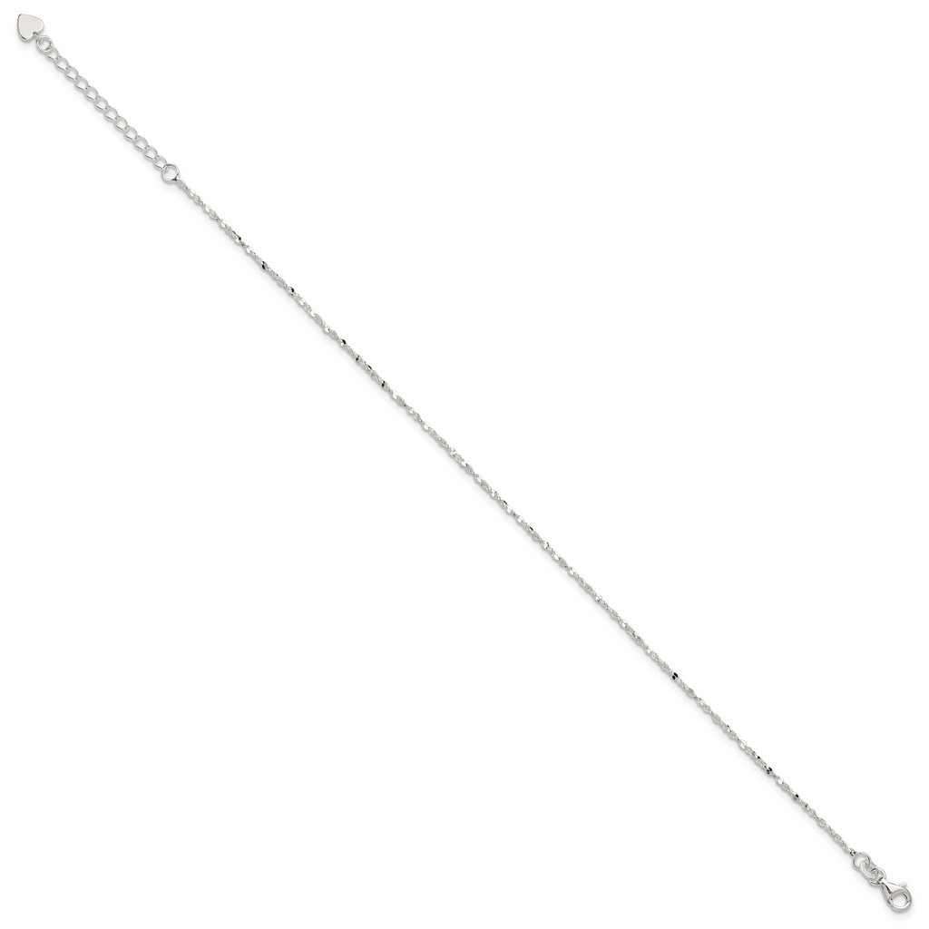 Sterling Silver Twisted Serpentine Chain 9 inch Plus 1.5 inch Extender - Total 10.5 inch Anklet