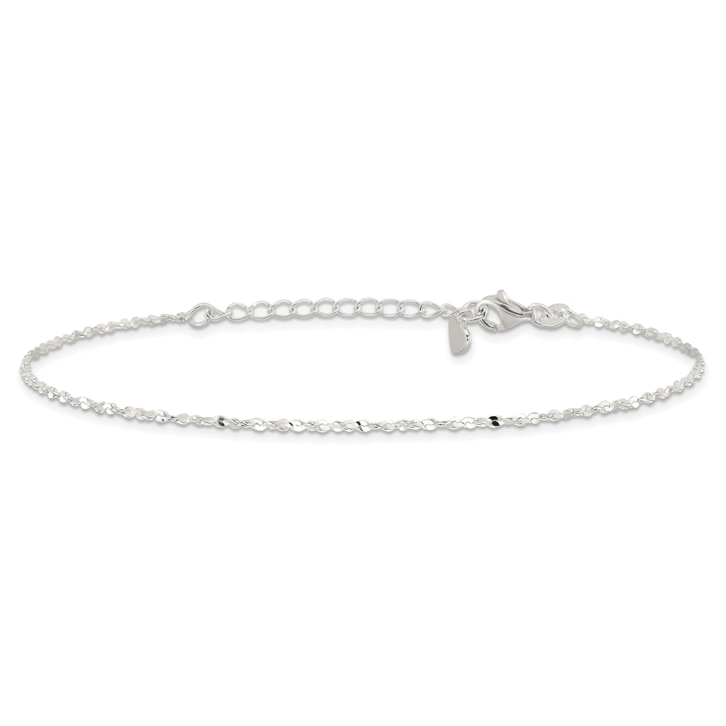 Sterling Silver Twisted Serpentine Chain 9 inch Plus 1.5 inch Extender - Total 10.5 inch Anklet
