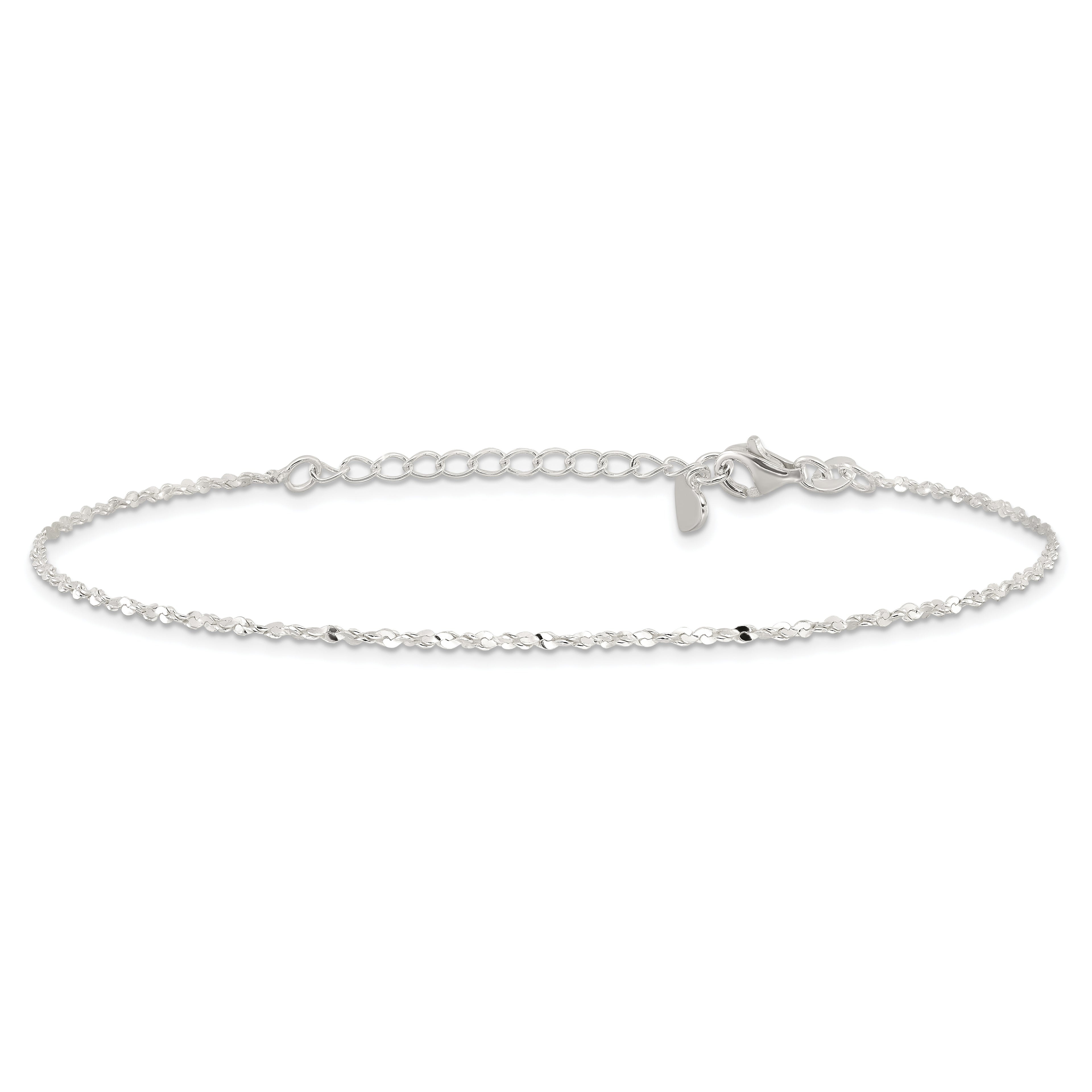 Sterling Silver Twisted Serpentine Chain 9 inch Plus 1.5 inch Extender - Total 10.5 inch Anklet