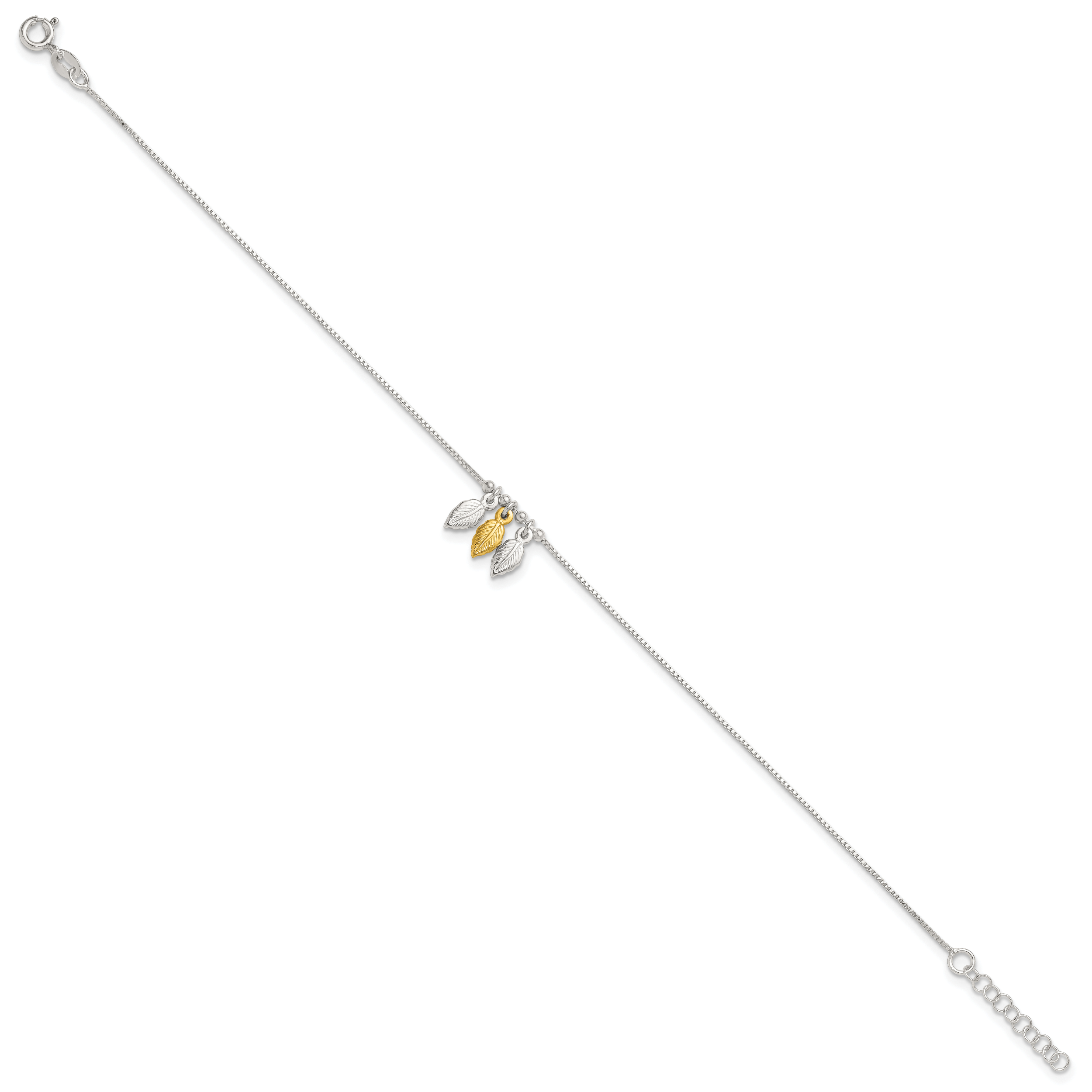 Sterling Silver Gold-tone Feathers 9 inch Plus 1 inch Extender - Total 10 inch Anklet