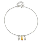 Sterling Silver Gold-tone Feathers 9 inch Plus 1 inch Extender - Total 10 inch Anklet