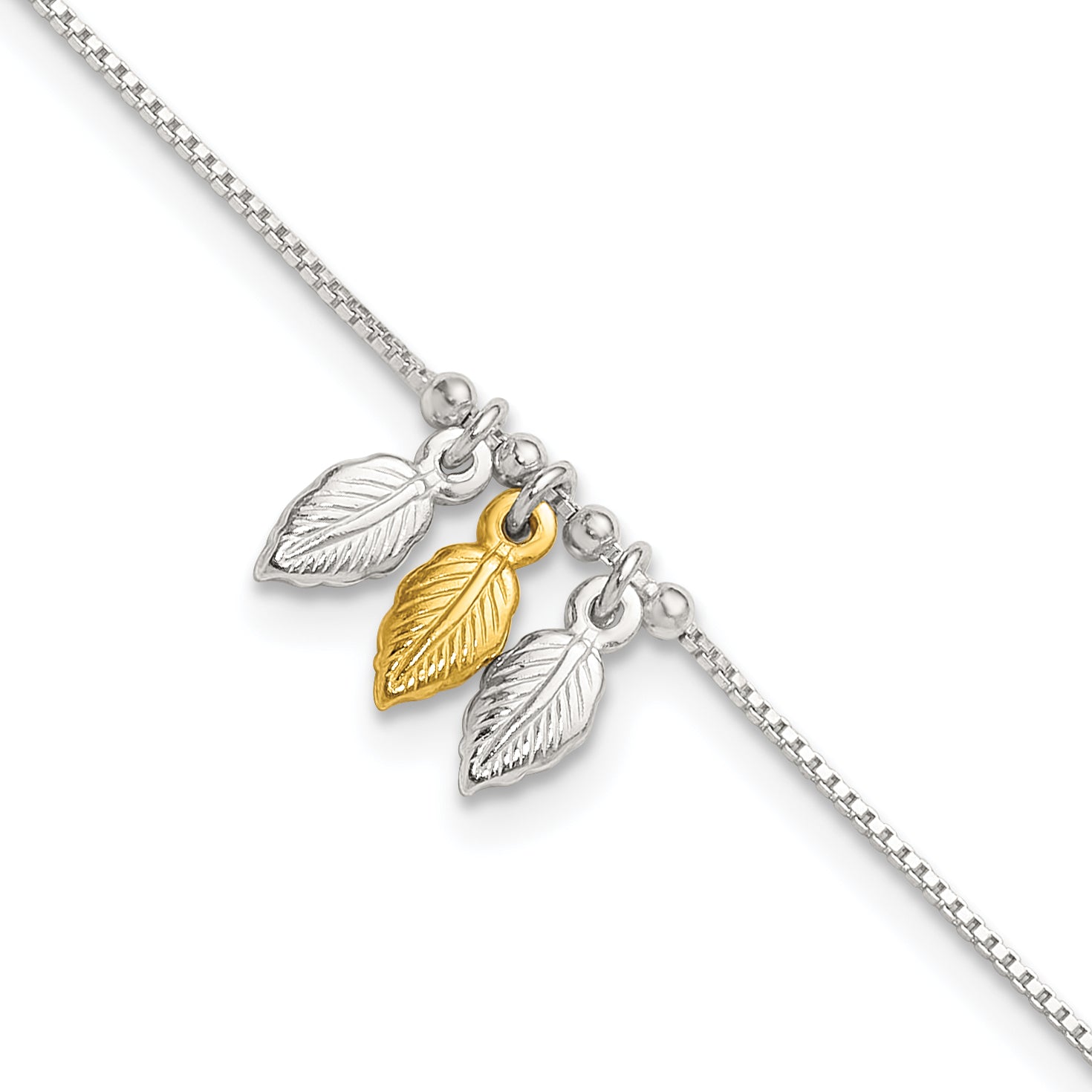 Sterling Silver Gold-tone Feathers 9 inch Plus 1 inch Extender - Total 10 inch Anklet Main image