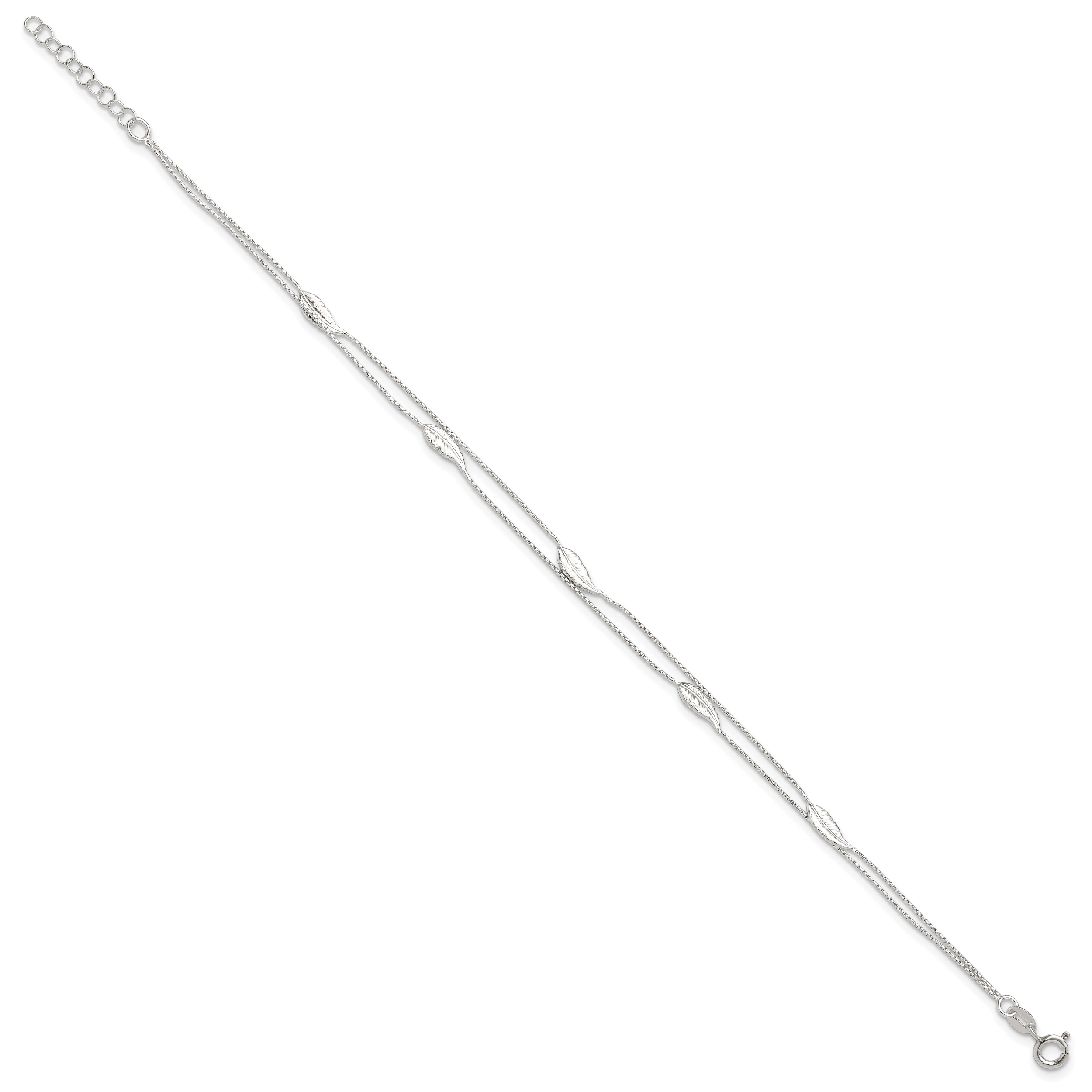 Sterling Silver 2-Strand Feathers 9 inch Plus 1 inch Extender - Total 10 inch Anklet Secondary image