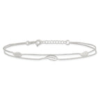 Sterling Silver 2-Strand Feathers 10 inch Plus 1 inch Extender - Total 11 inch Anklet