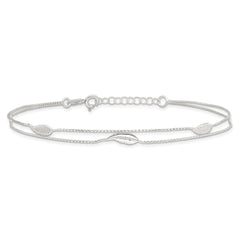 Sterling Silver 2-Strand Feathers 10 inch Plus 1 inch Extender - Total 11 inch Anklet
