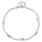 Sterling Silver 2-Strand Feathers 10 inch Plus 1 inch Extender - Total 11 inch Anklet