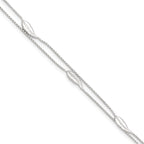 Sterling Silver 2-Strand Feathers 10 inch Plus 1 inch Extender - Total 11 inch Anklet