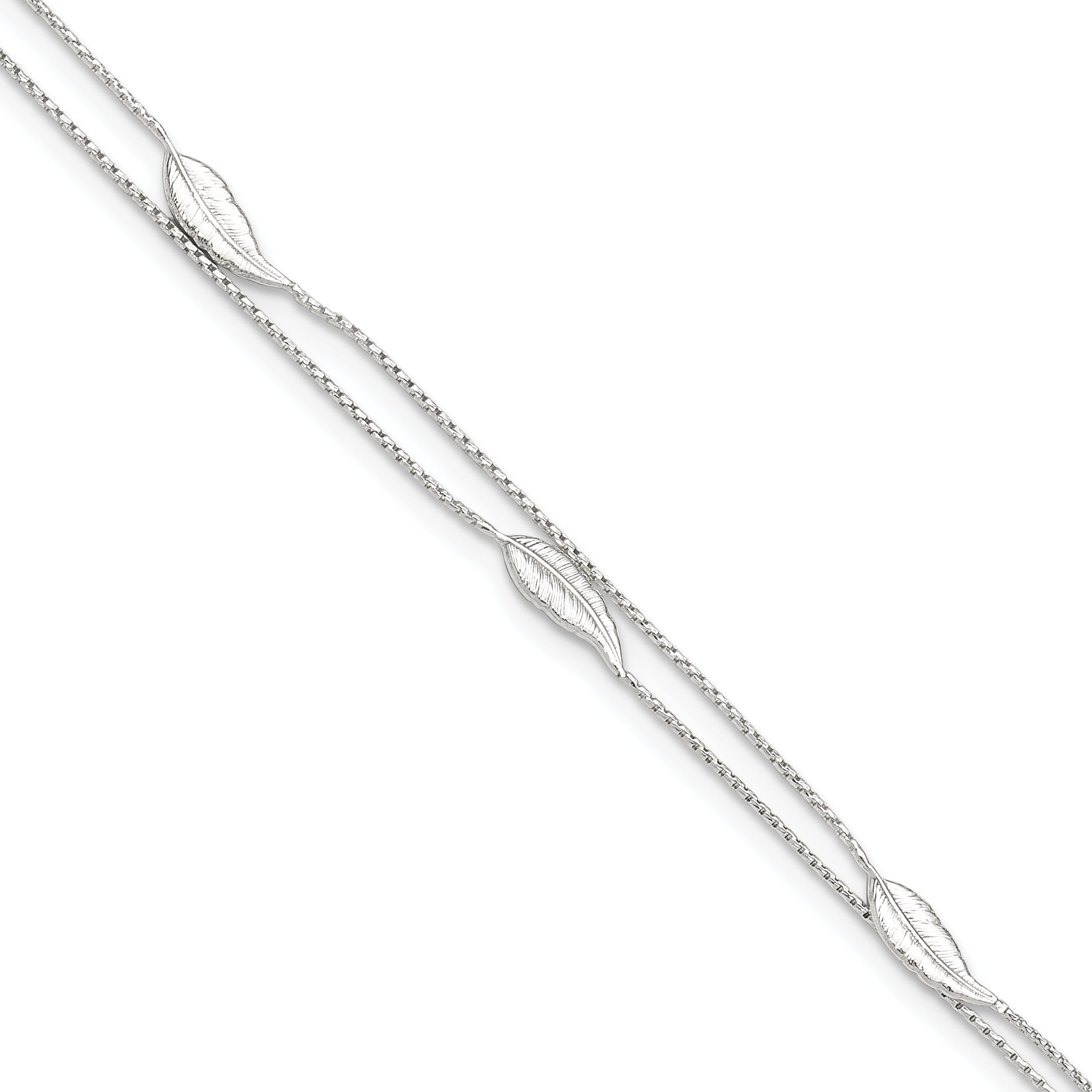 Sterling Silver 2-Strand Feathers 9 inch Plus 1 inch Extender - Total 10 inch Anklet Main image