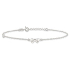 Sterling Silver CZ and Bow 9 inch Plus 1 inch Extender - Total 10 inch Anklet