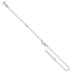 Sterling Silver CZ and Bow 9 inch Plus 1 inch Extender - Total 10 inch Anklet