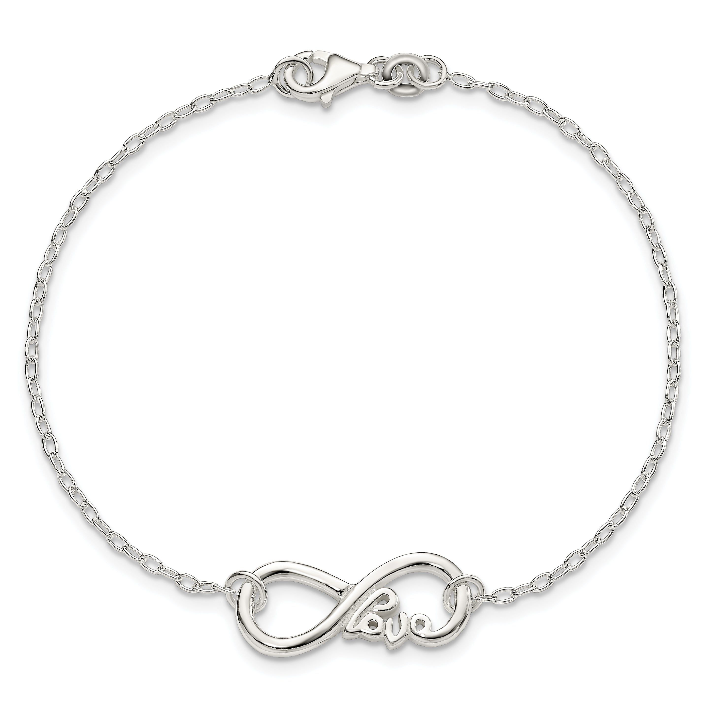 Sterling Silver Polished infinity Sign With LOVE 7.5 inch Bracelet