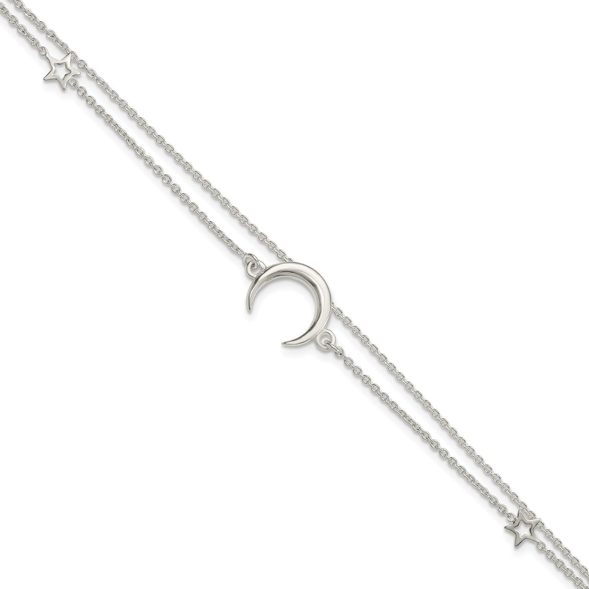 Moon & Stars 2-Strand Station Bracelet in Sterling Silver, 7.5 Inch - Sophia Jewelers Main image