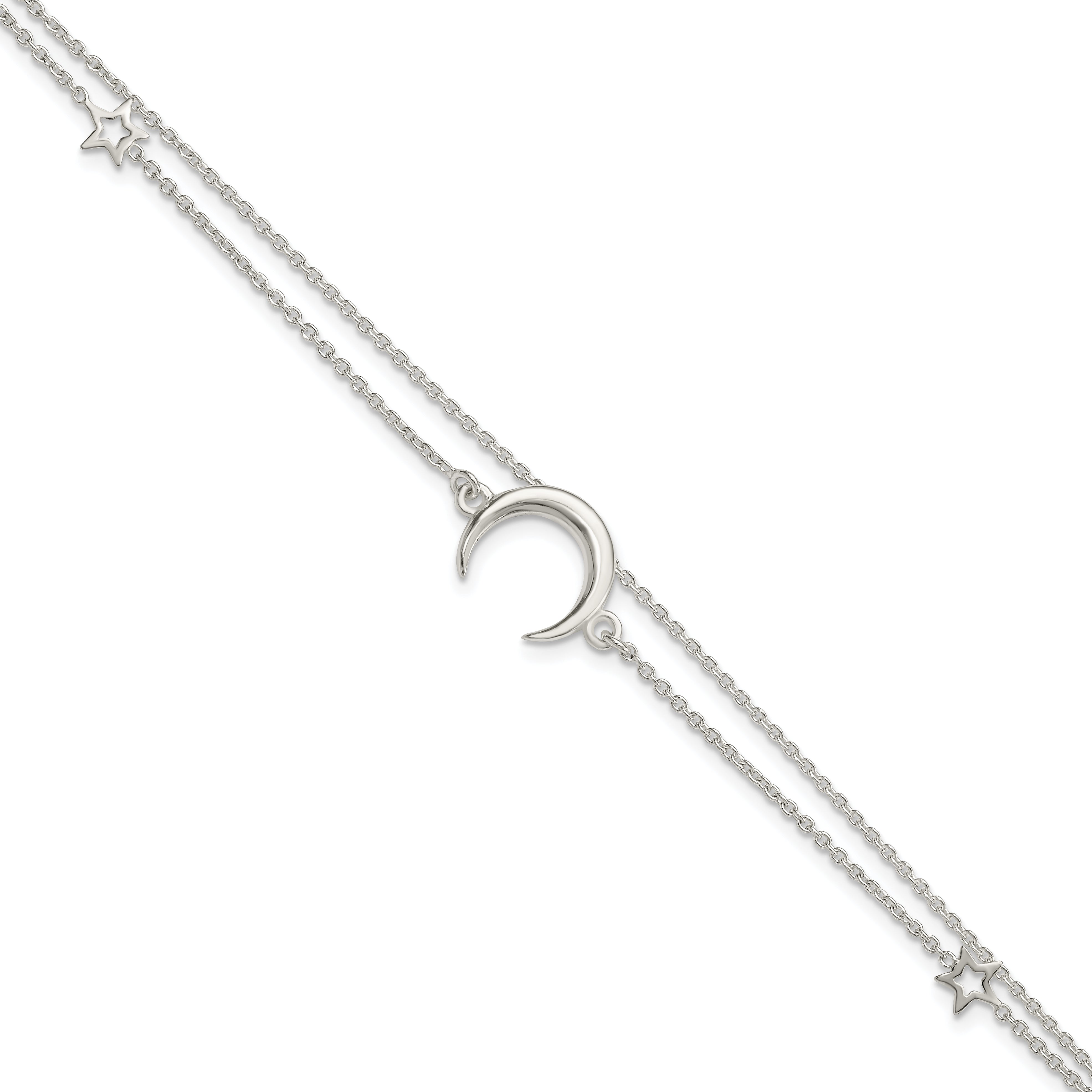 Sterling Silver Polished Moon and Stars 2-strand 7.5in Bracelet Main image