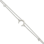 Sterling Silver Polished Moon and Stars 2-strand 7.5in Bracelet