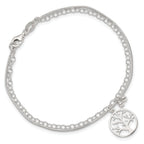 Sterling Silver Polished 2-strand Tree of Life and Beads 7.5 inch Bracelet
