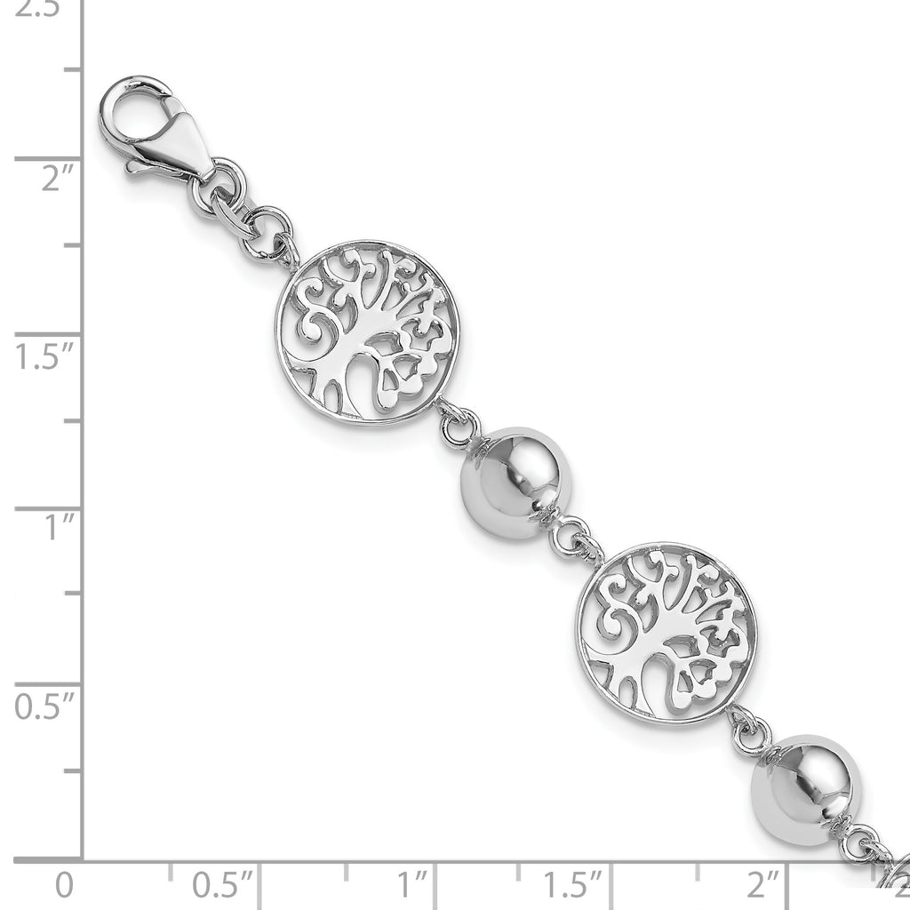 Sterling Silver Rhod-plated Round Tree and Circle With 1in ext. Bracelet
