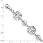 Sterling Silver Rhod-plated Round Tree and Circle With 1in ext. Bracelet