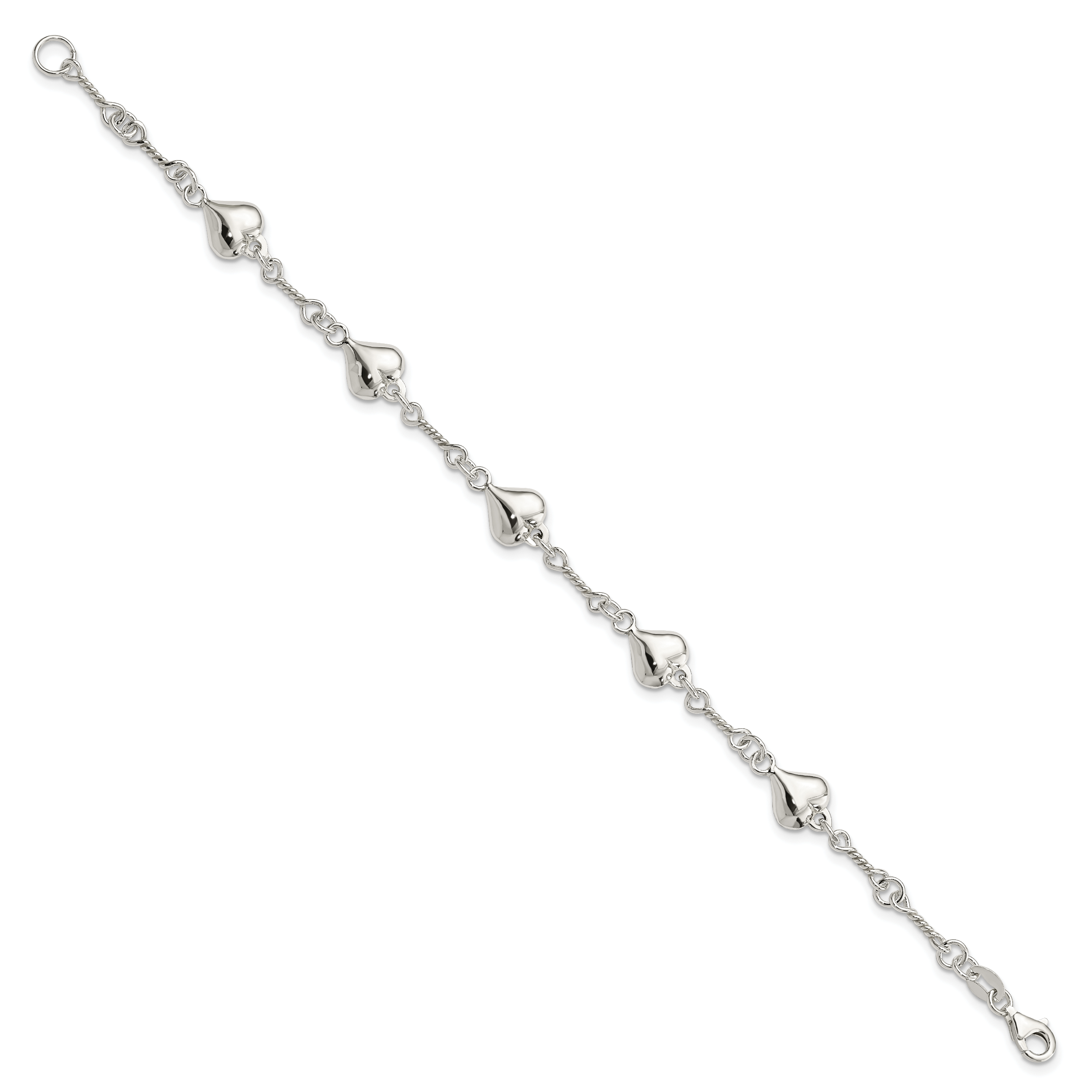 Sterling Silver Polished Heart 7.5in Bracelet Secondary image