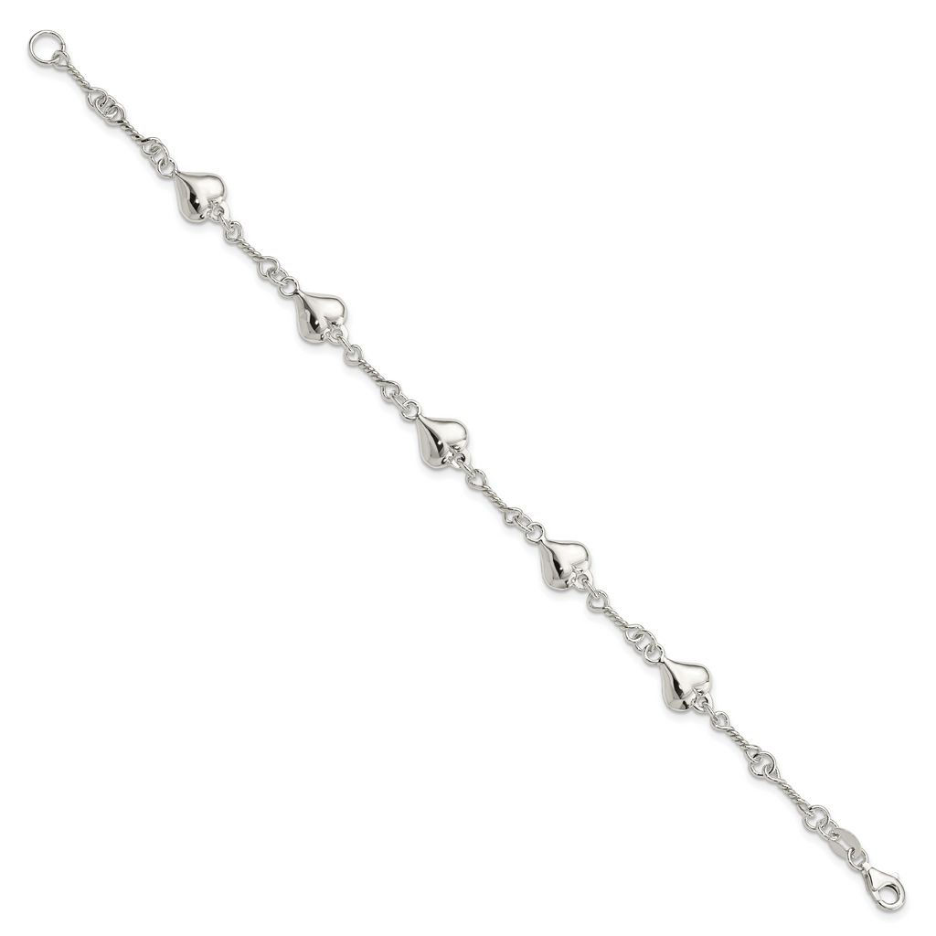Sterling Silver Polished Heart 7.5in Bracelet