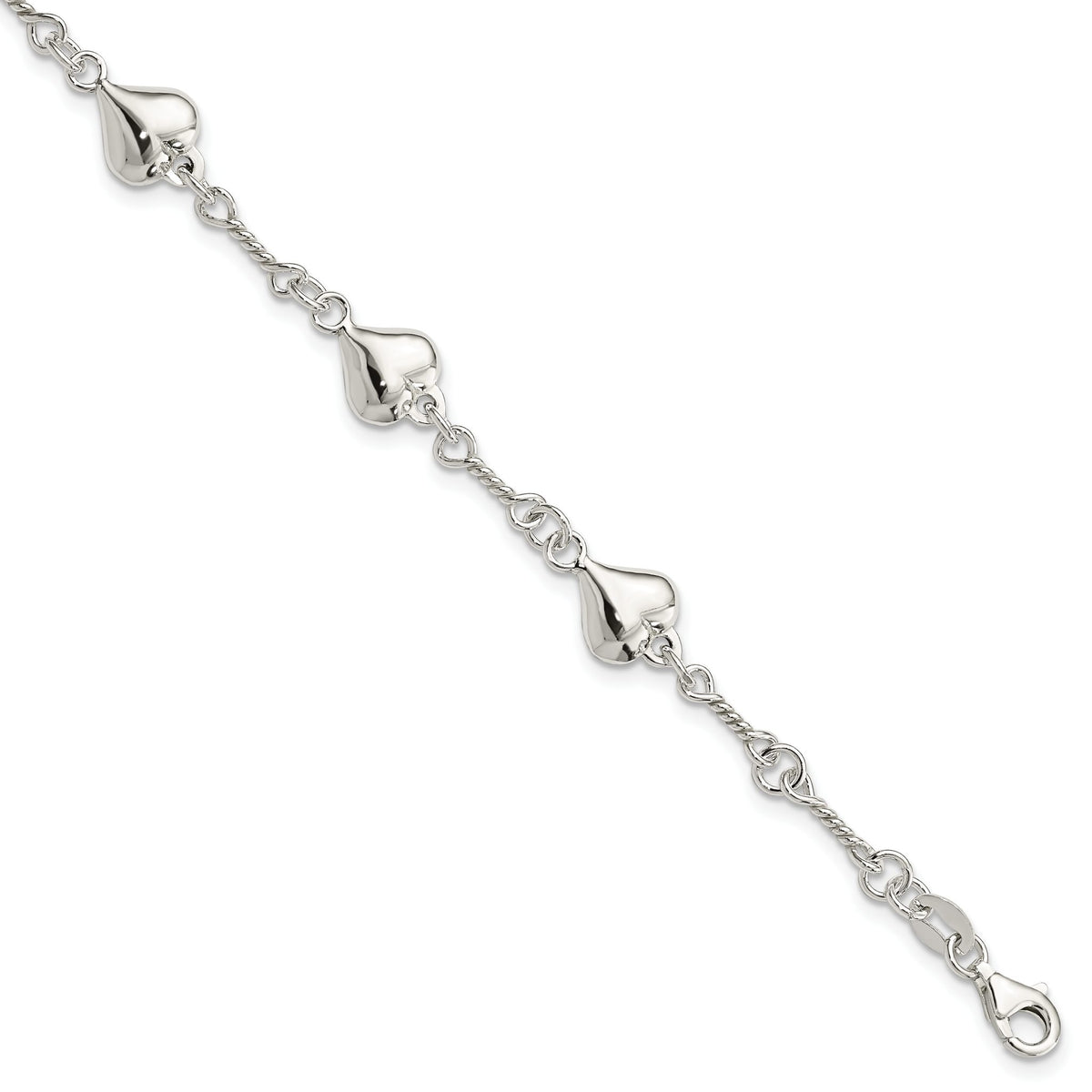 Puffed Heart Twisted Link Bracelet in Sterling Silver, 7.5 Inch - Sophia Jewelers Main image