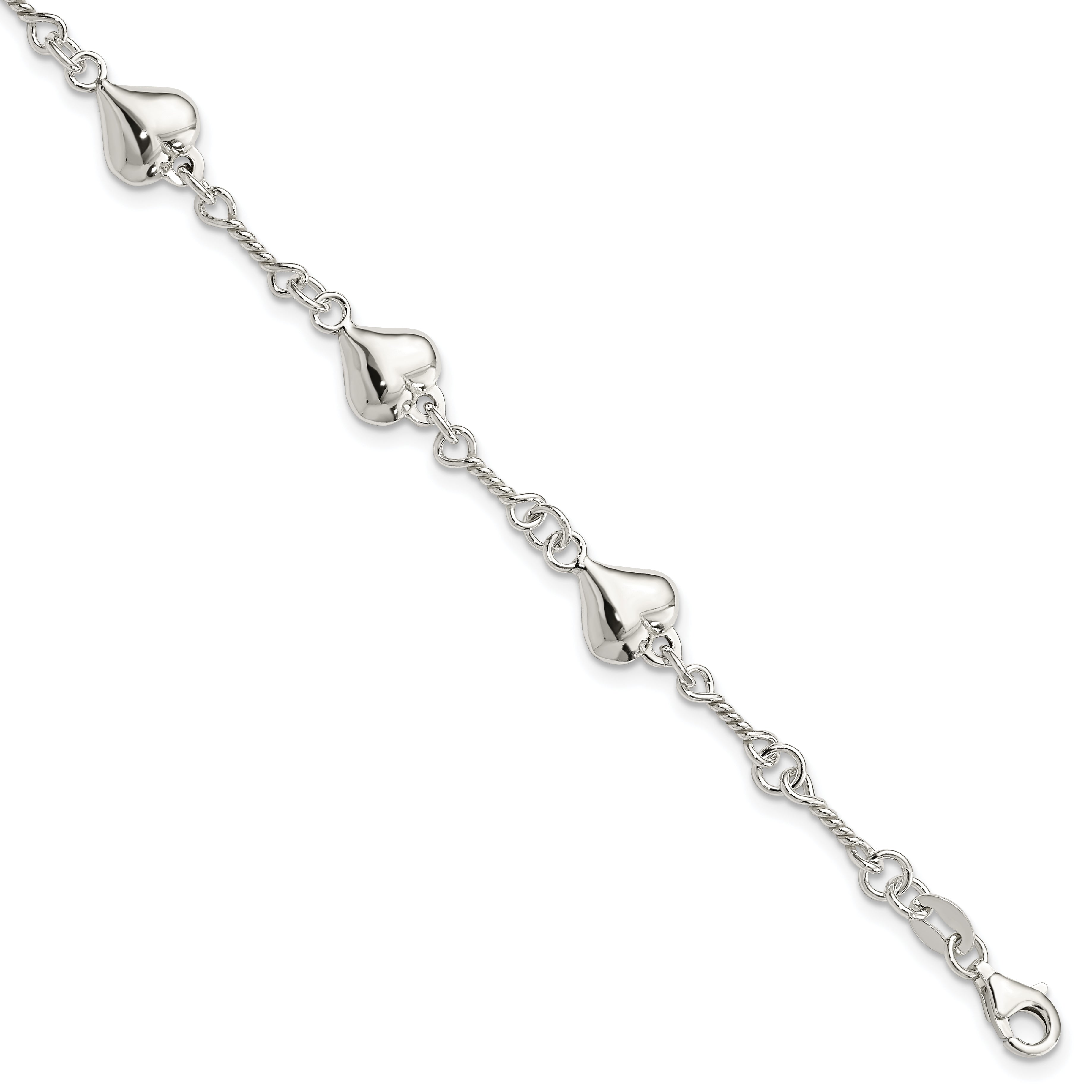 Sterling Silver Polished Heart 7.5in Bracelet Main image