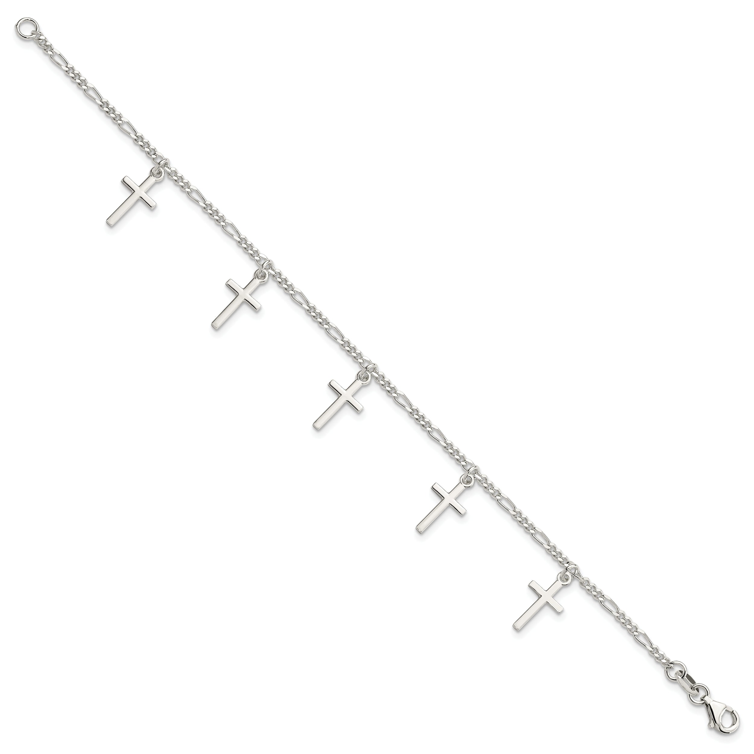 Sterling Silver Polished Cross 7.5in Bracelet