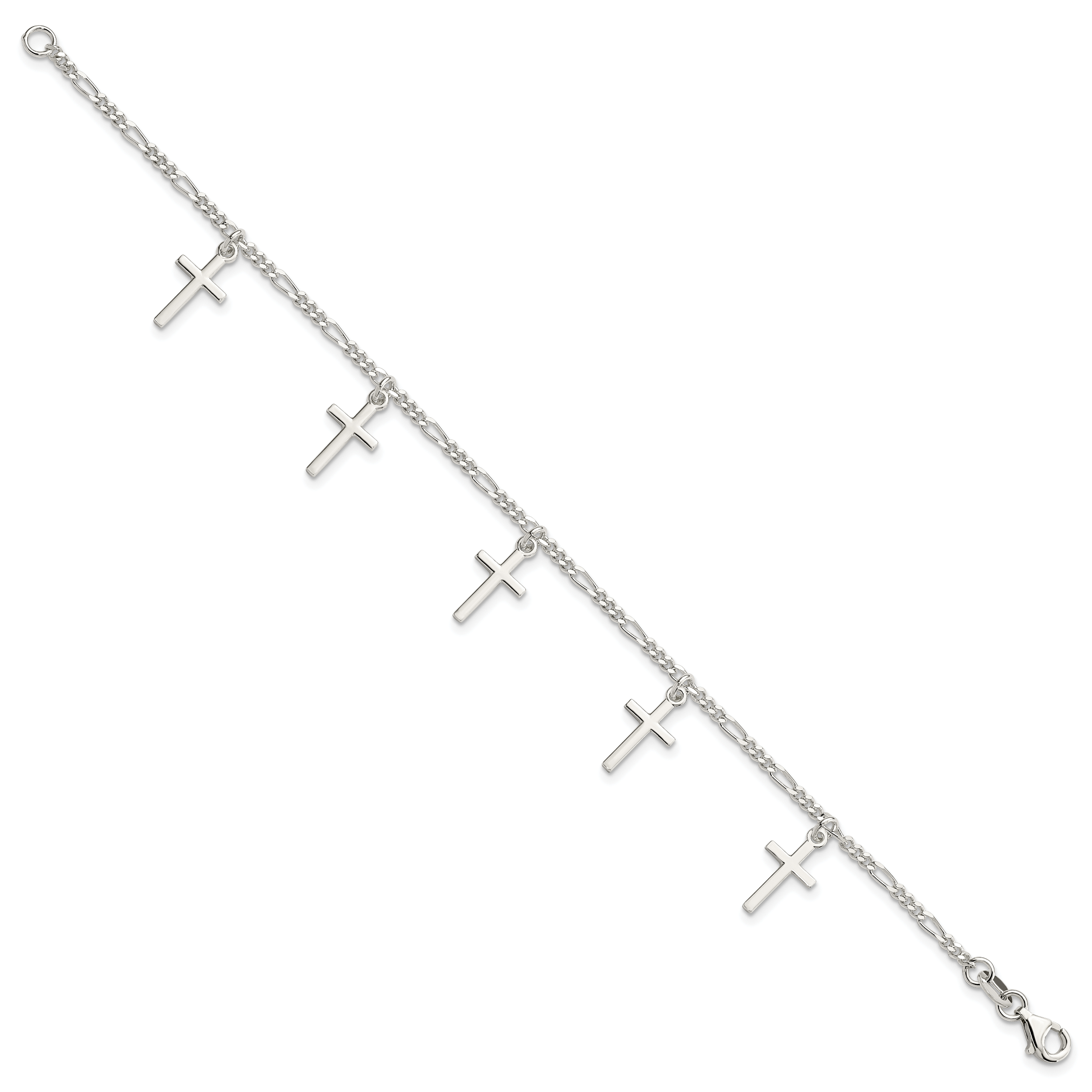 Sterling Silver Polished Cross 7.5in Bracelet Secondary image